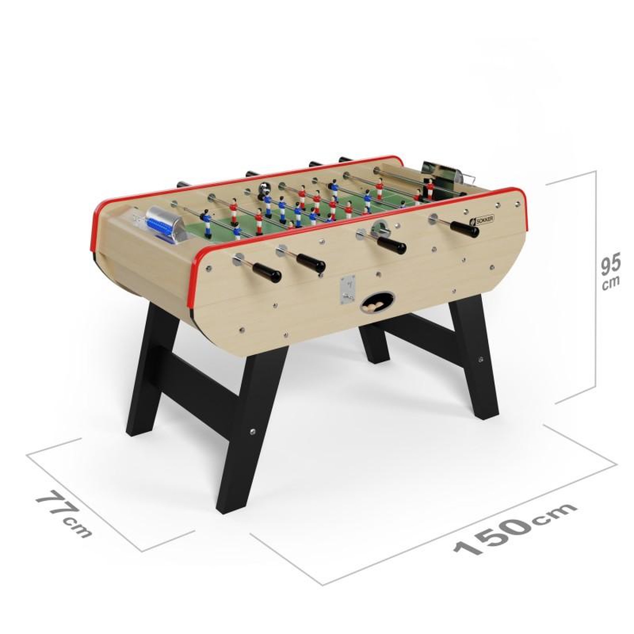 Voir la diapositive 5 : PLAY4FUN Baby-foot Olympic avec Monnayeur intégré, Barres Télescopiques et 10 Balles en Liège 149,5 x 77 x 95 cm  - Bois Clair