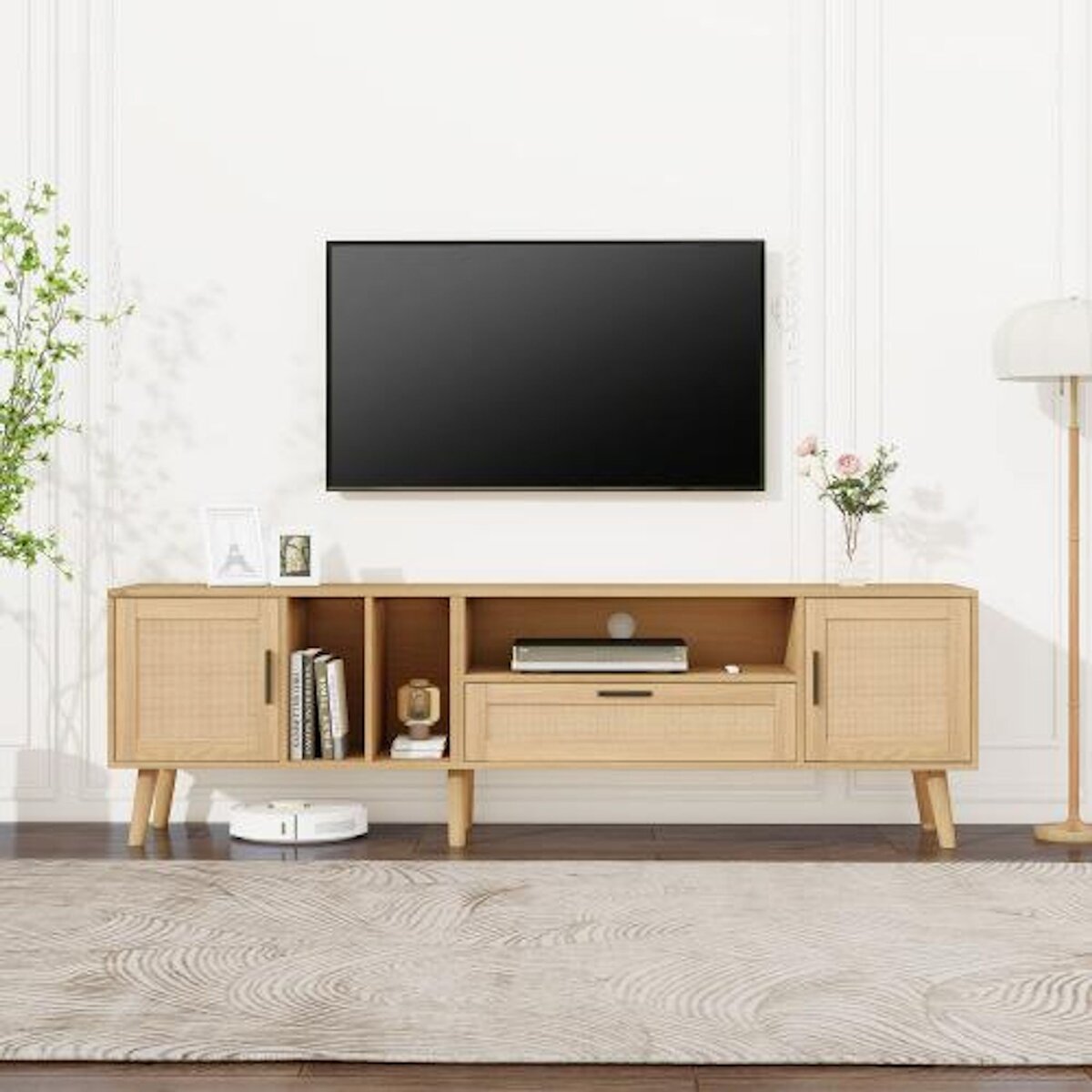 MERAX Meuble tv naturel 180 cm panneau de particules