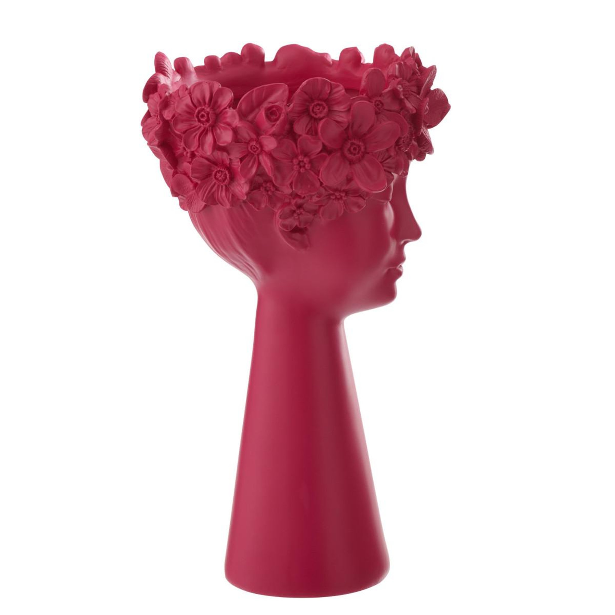 Voir la diapositive 2 : J-LINE Cache-pot tête fleurie  flore  40cm fuchsia