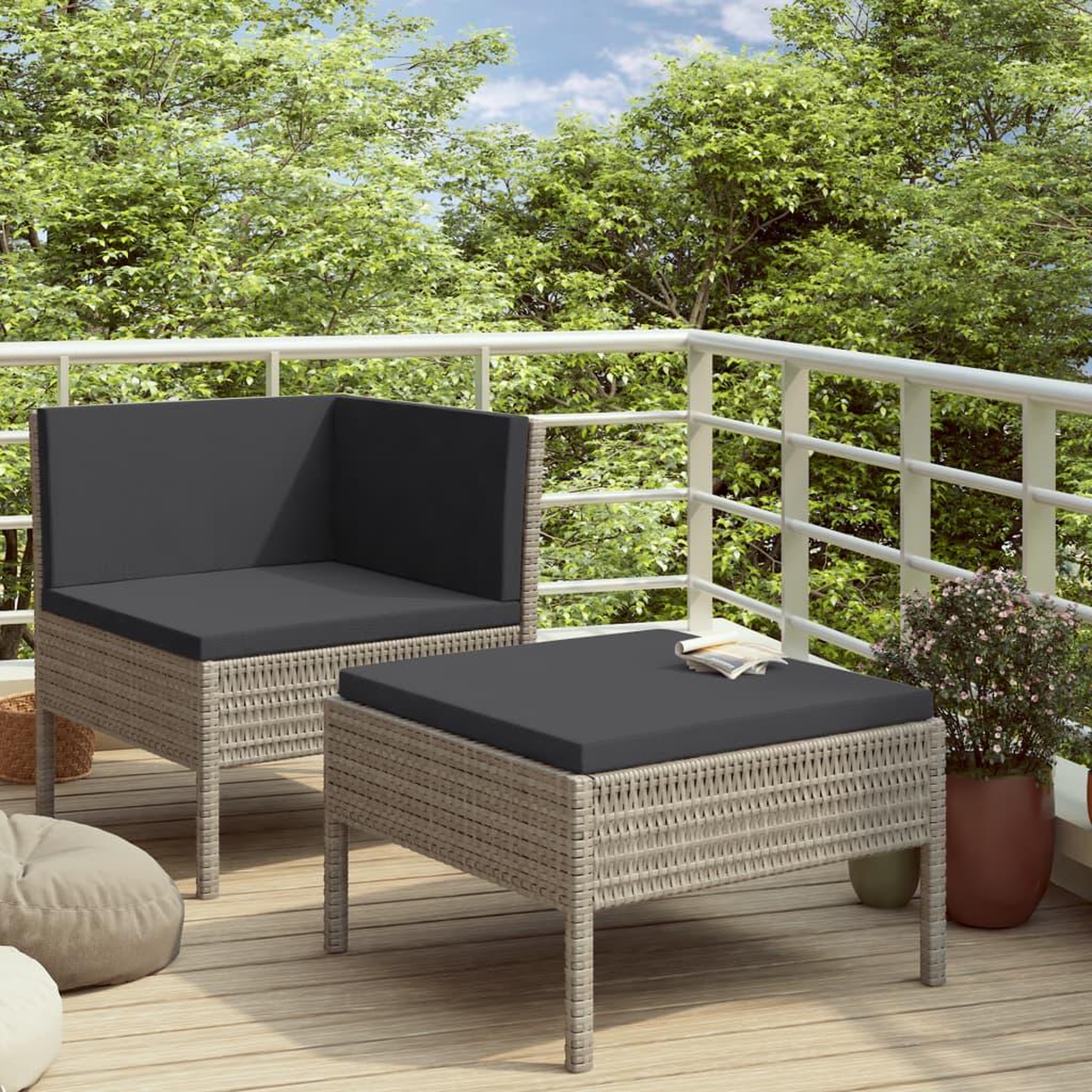 Voir la diapositive 1 : VIDAXL Salon de jardin 2 pcs avec coussins Resine tressee Gris