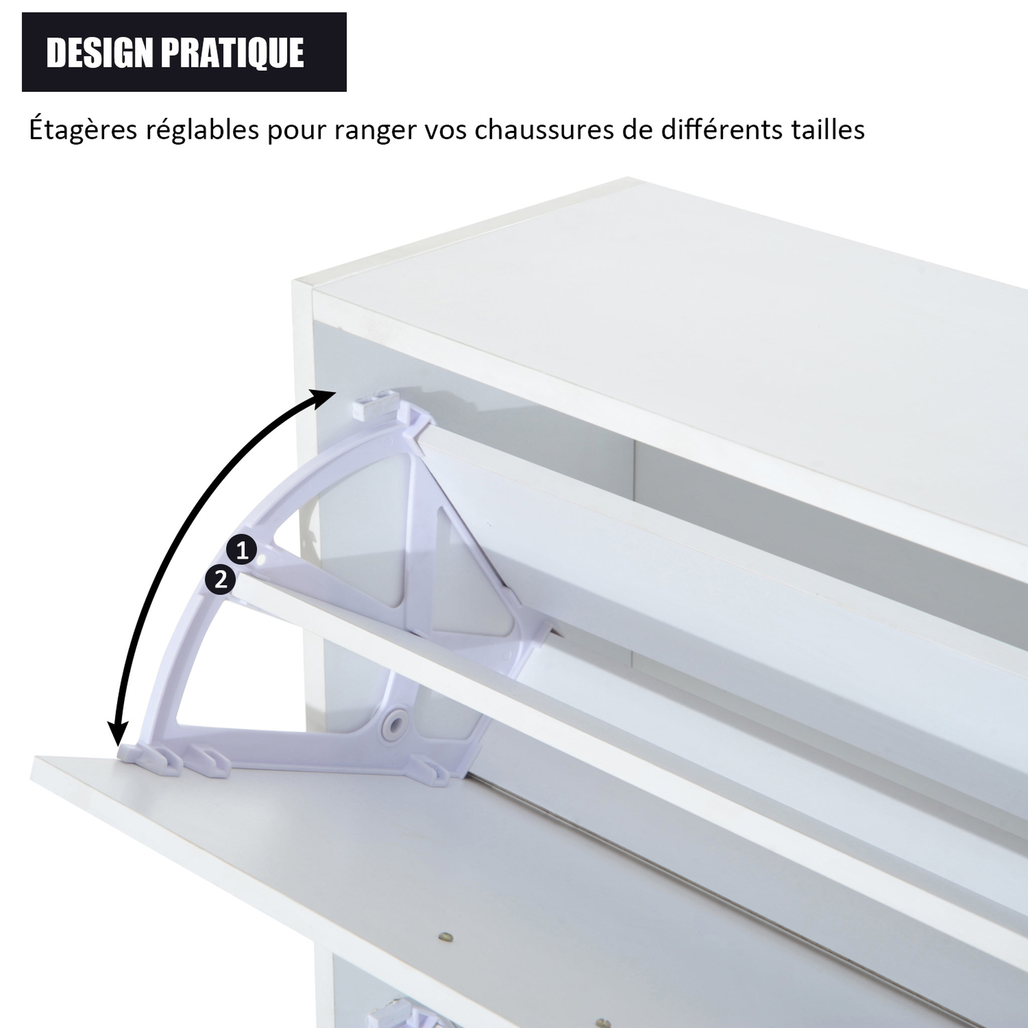 Voir la diapositive 5 : HOMCOM Armoire à chaussures meuble à chaussures dim. 60L x 24l x 80H cm 2 portes abattantes blanc
