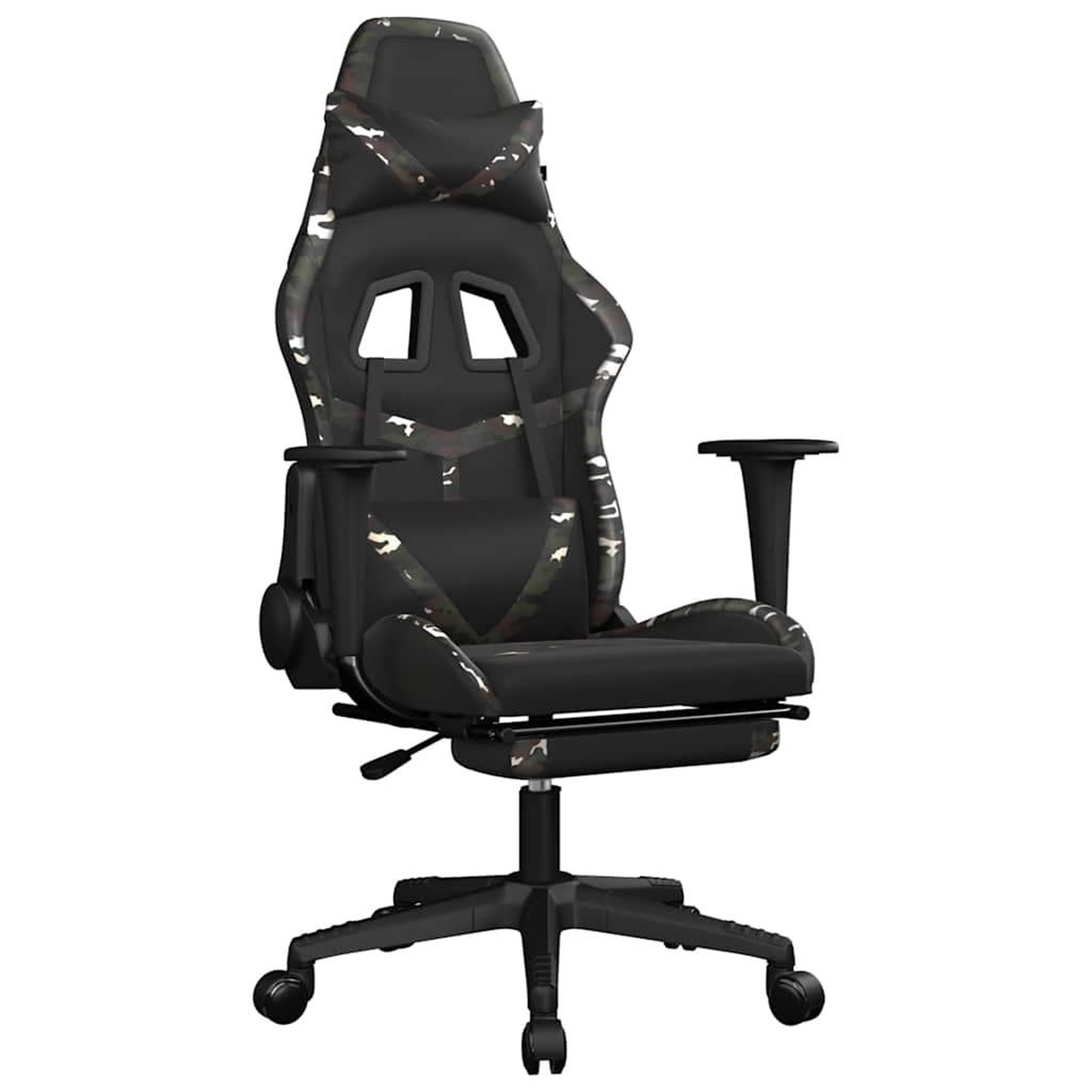 Voir la diapositive 2 : VIDAXL Chaise de jeu de massage repose-pied Noir&Camouflage Similicuir