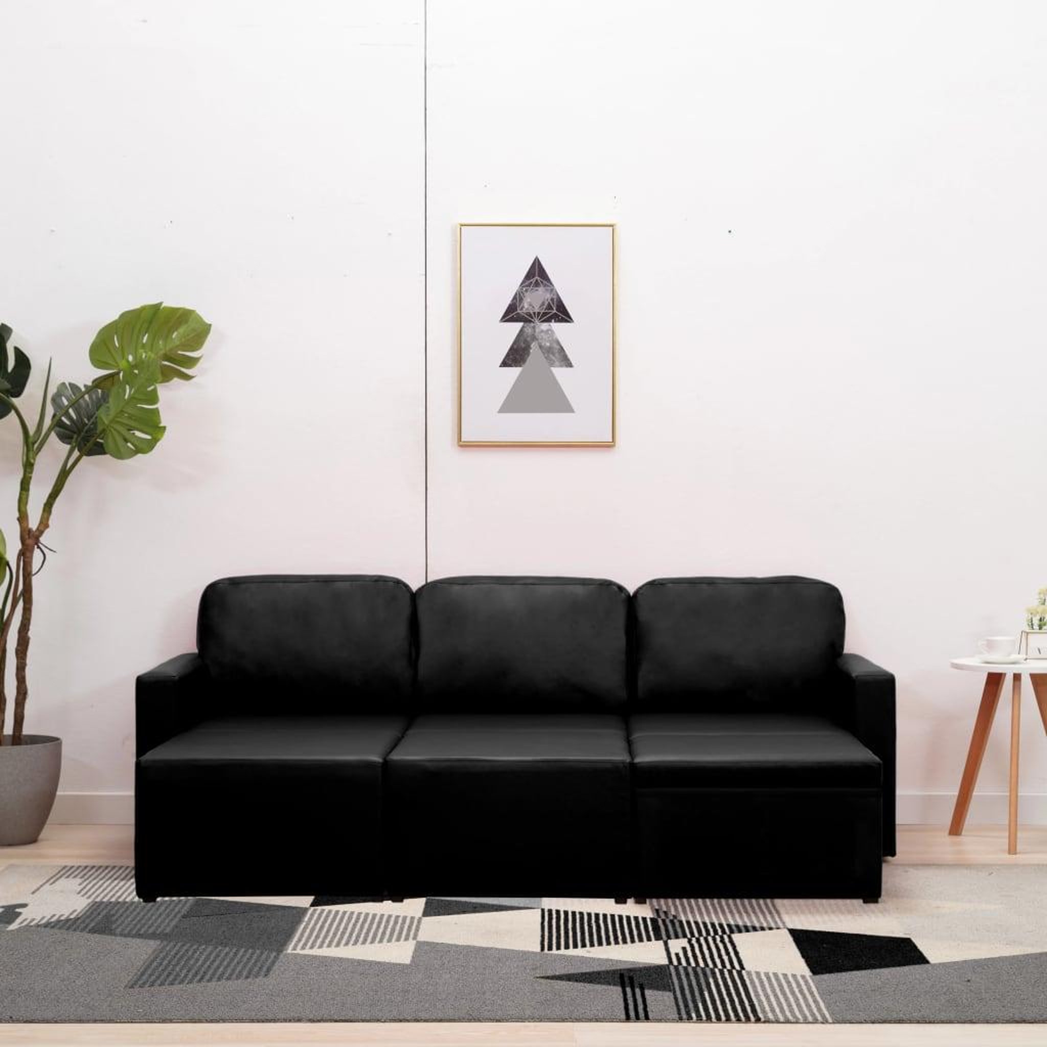 Voir la diapositive 3 : VIDAXL Canape-lit modulaire 3 places Noir Similicuir
