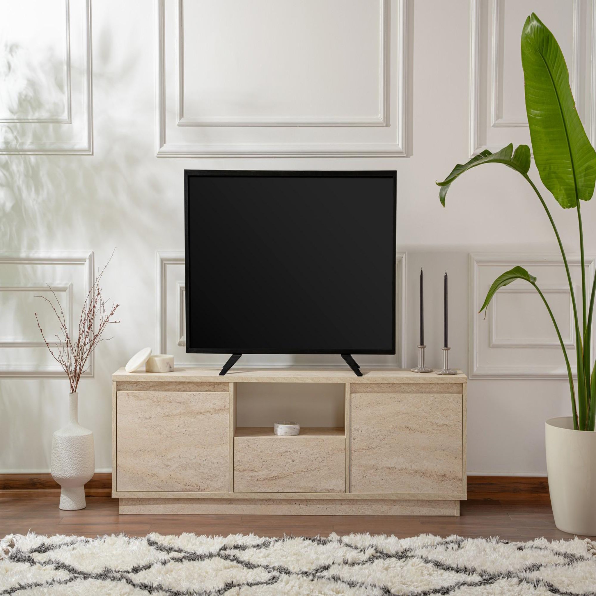 Voir la diapositive 3 : Habitat et Jardin Meuble tv en bois  vanguard  - 160 x 29 x 42 cm - travertin