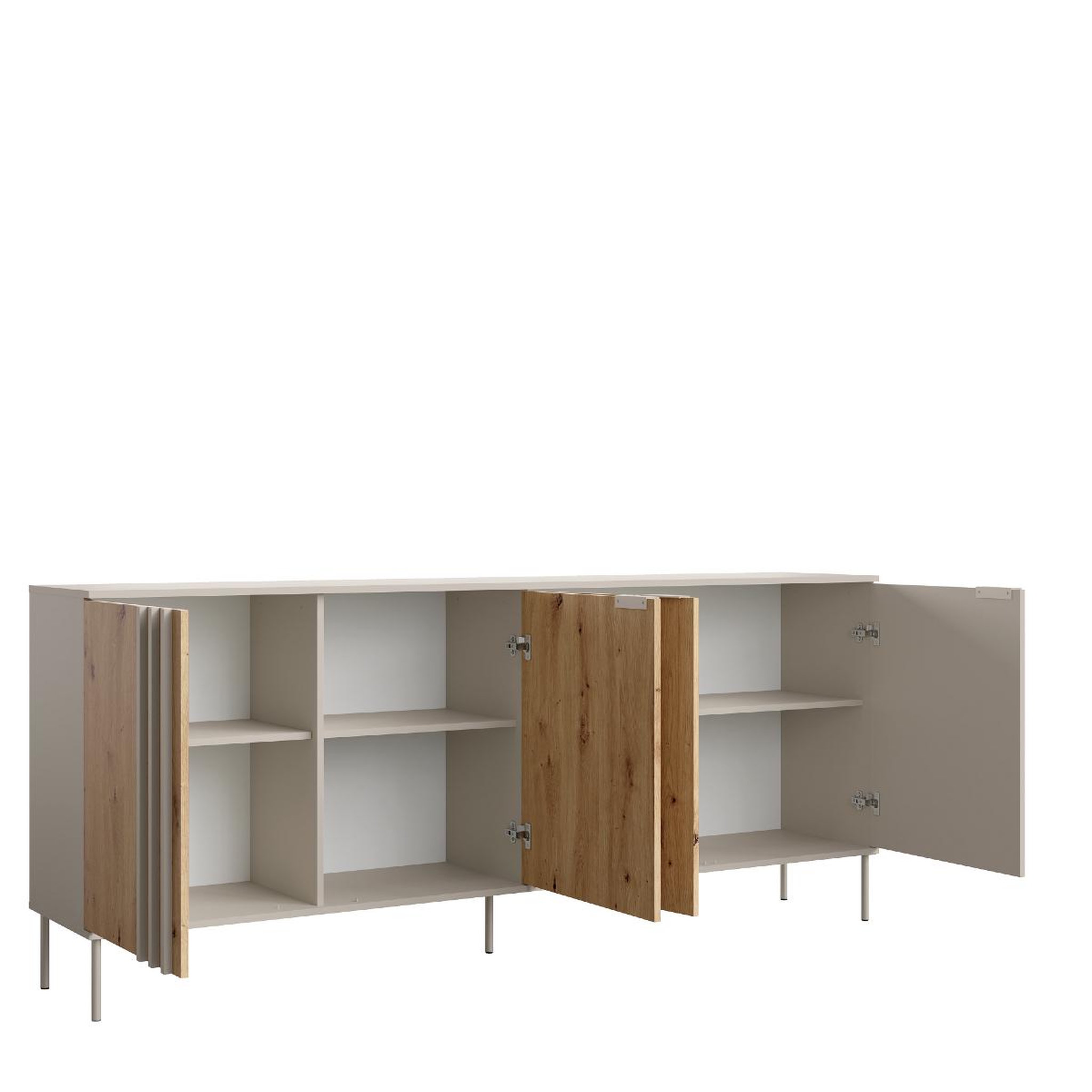 Voir la diapositive 3 : JLC KREATION Buffet bas moderne 4 portes beige et bois irina