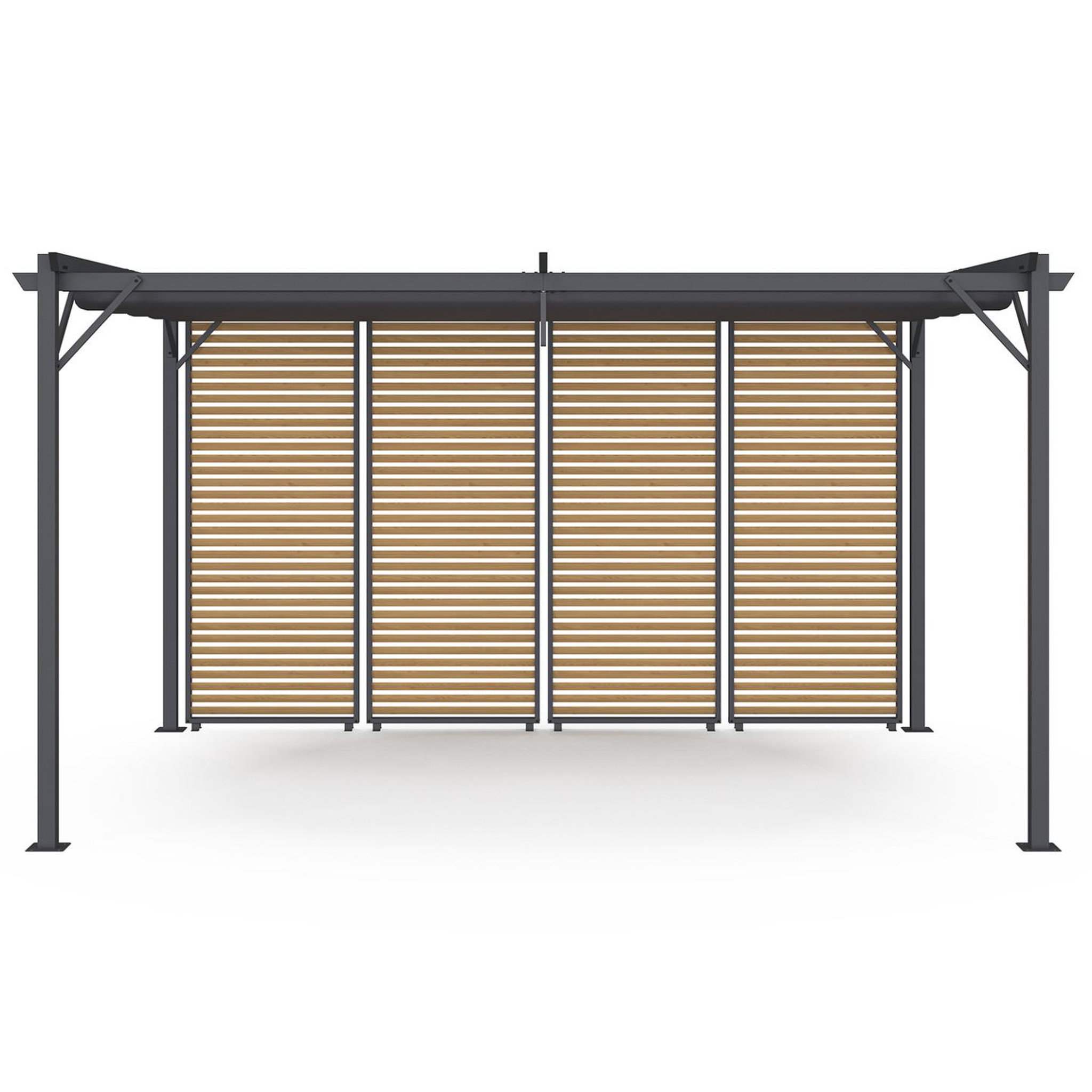 Voir la diapositive 3 : ID MARKET Pergola édition collector persiennes horizontales effet bois et toit rétractable 3x4m 4 pans modulables gris anthracite