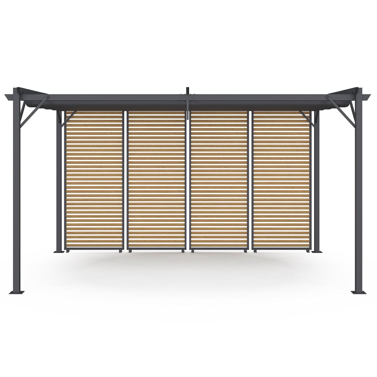ID MARKET Pergola édition collector persiennes horizontales effet bois et toit rétractable 3x4M 4 pans modulables gris anthracite