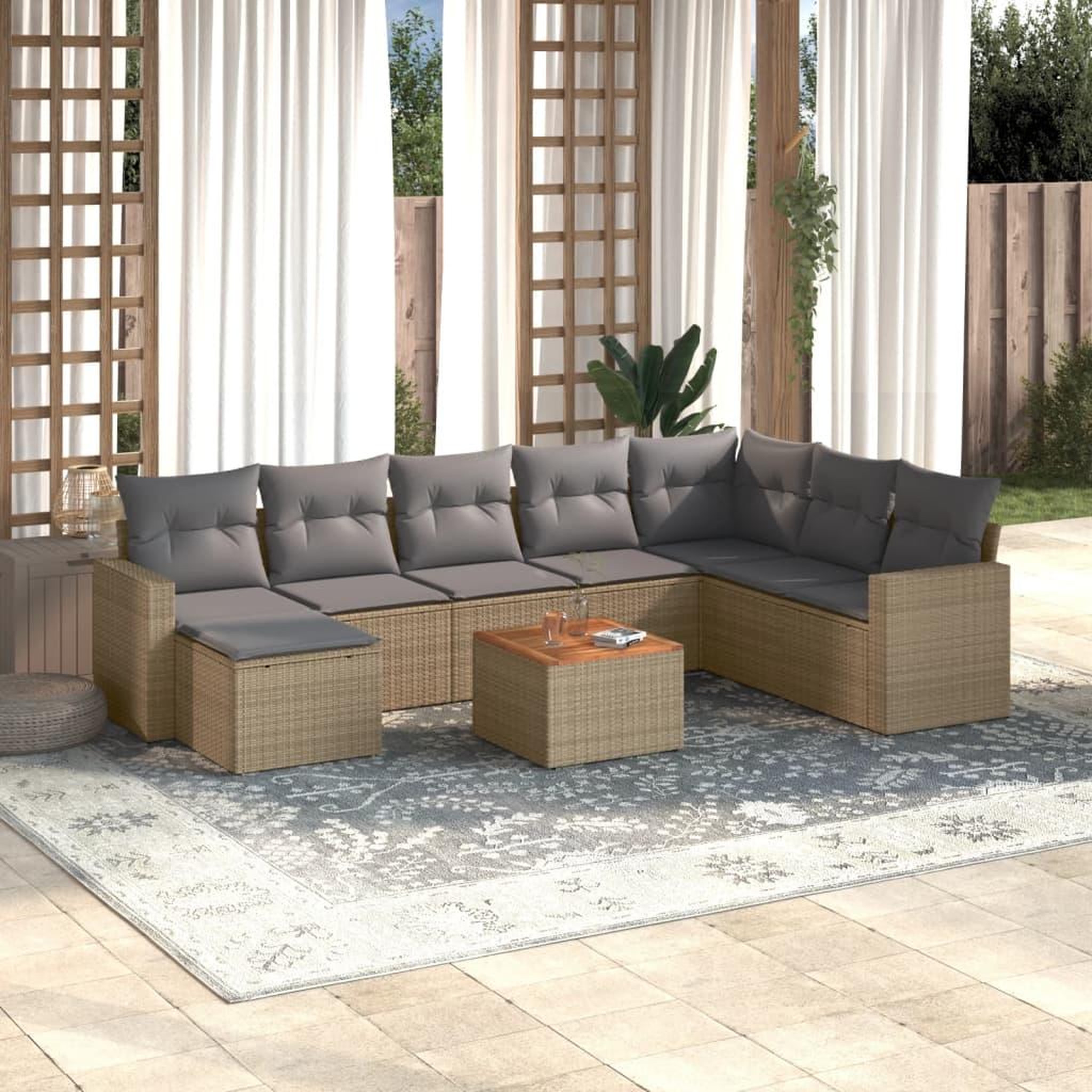 VIDAXL Salon de jardin avec coussins 9pcs melange beige resine tressee
