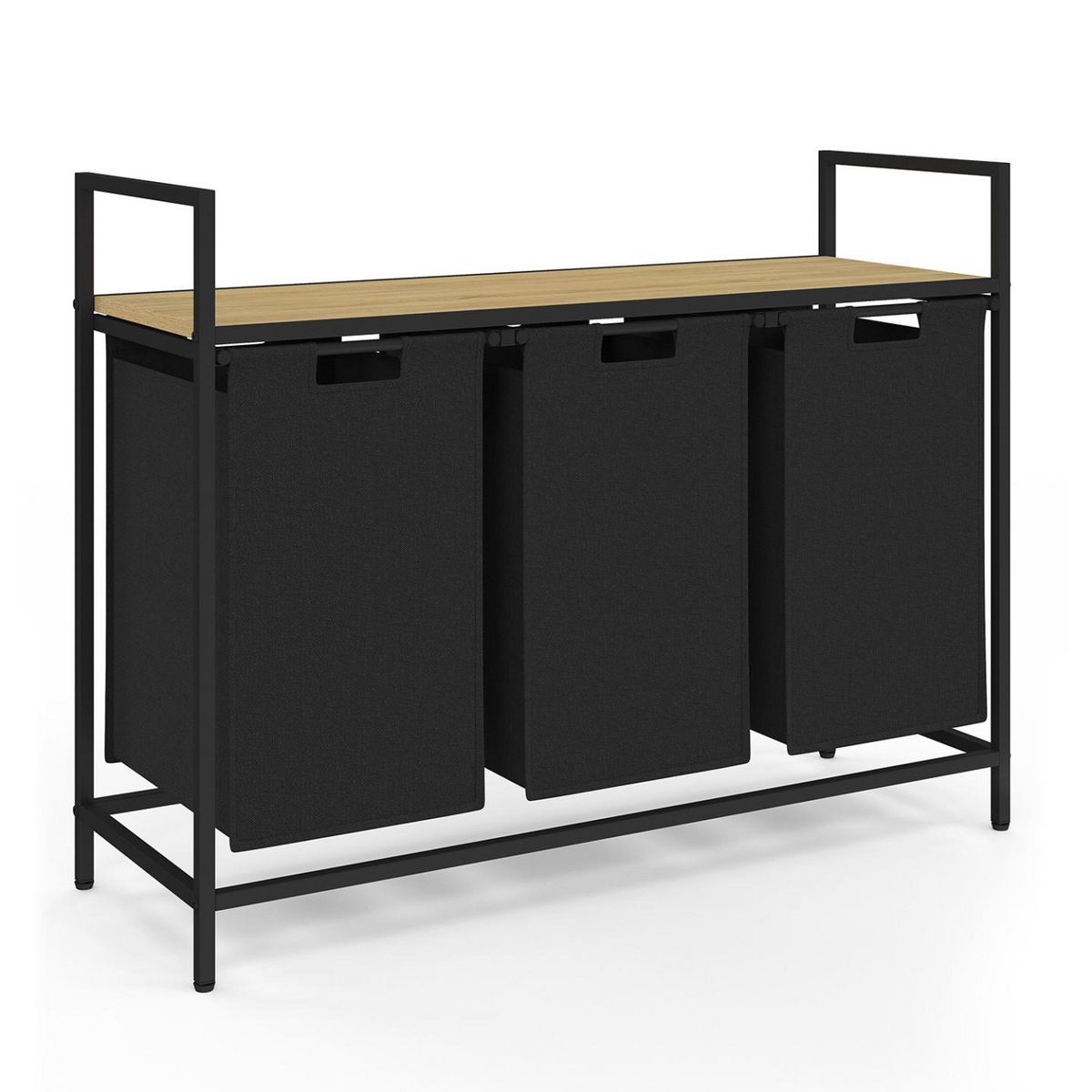 ID MARKET Panier à linge 3 bacs DETROIT tissu noir design industriel