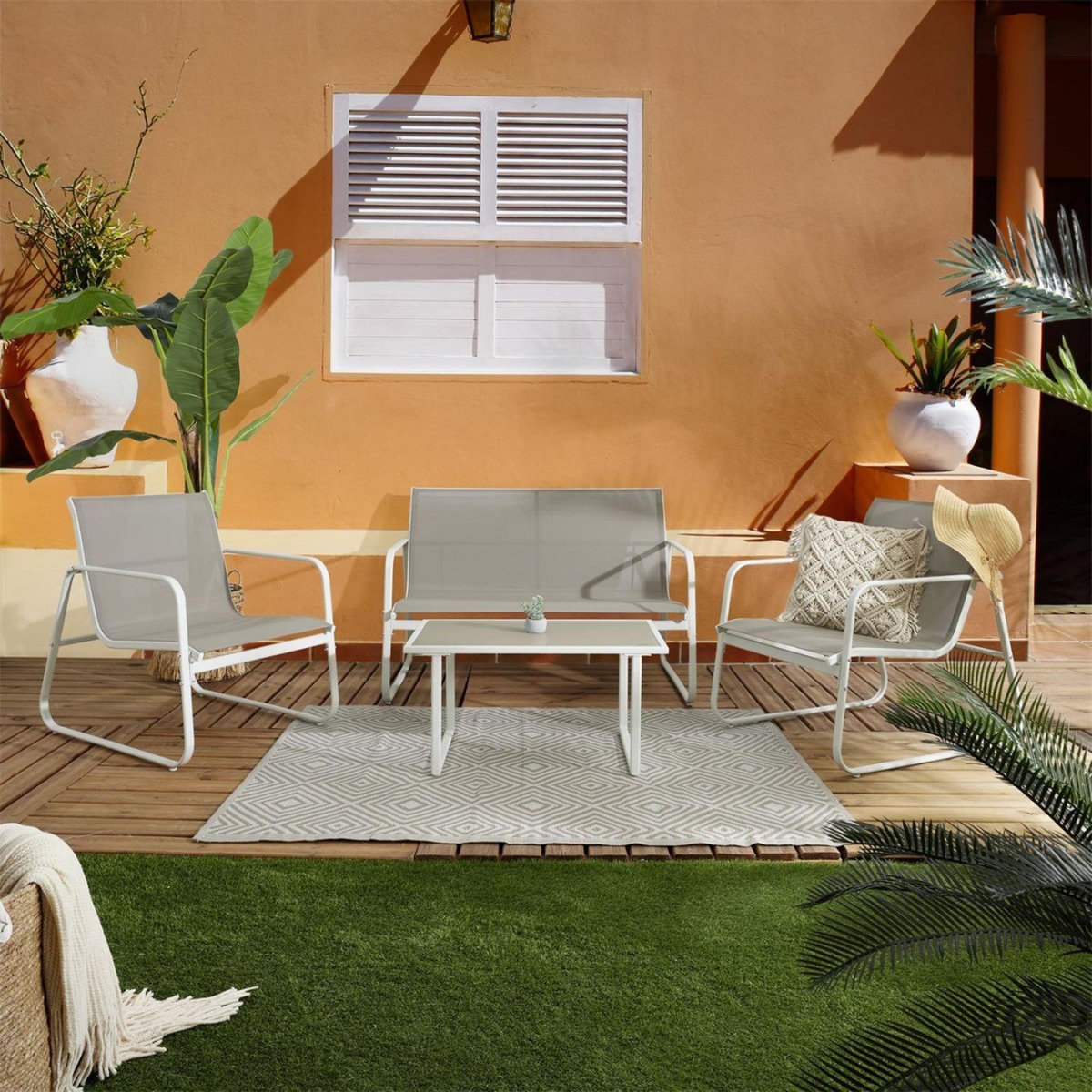 The Home Deco Factory Salon de jardin en texaline et métal 4 places SAMOA - Mocha