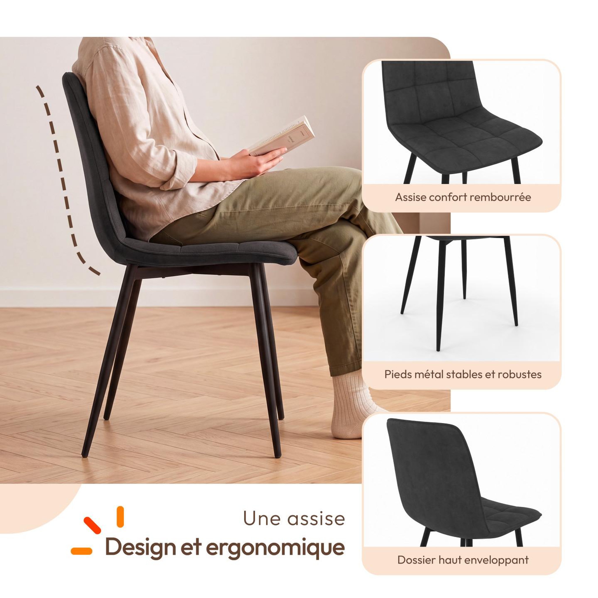 Voir la diapositive 4 : ID MARKET Ensemble table à manger extensible rectangle PHOENIX 4-8 personnes bois et noir 160 - 200 cm et 6 chaises MILA en velours noir