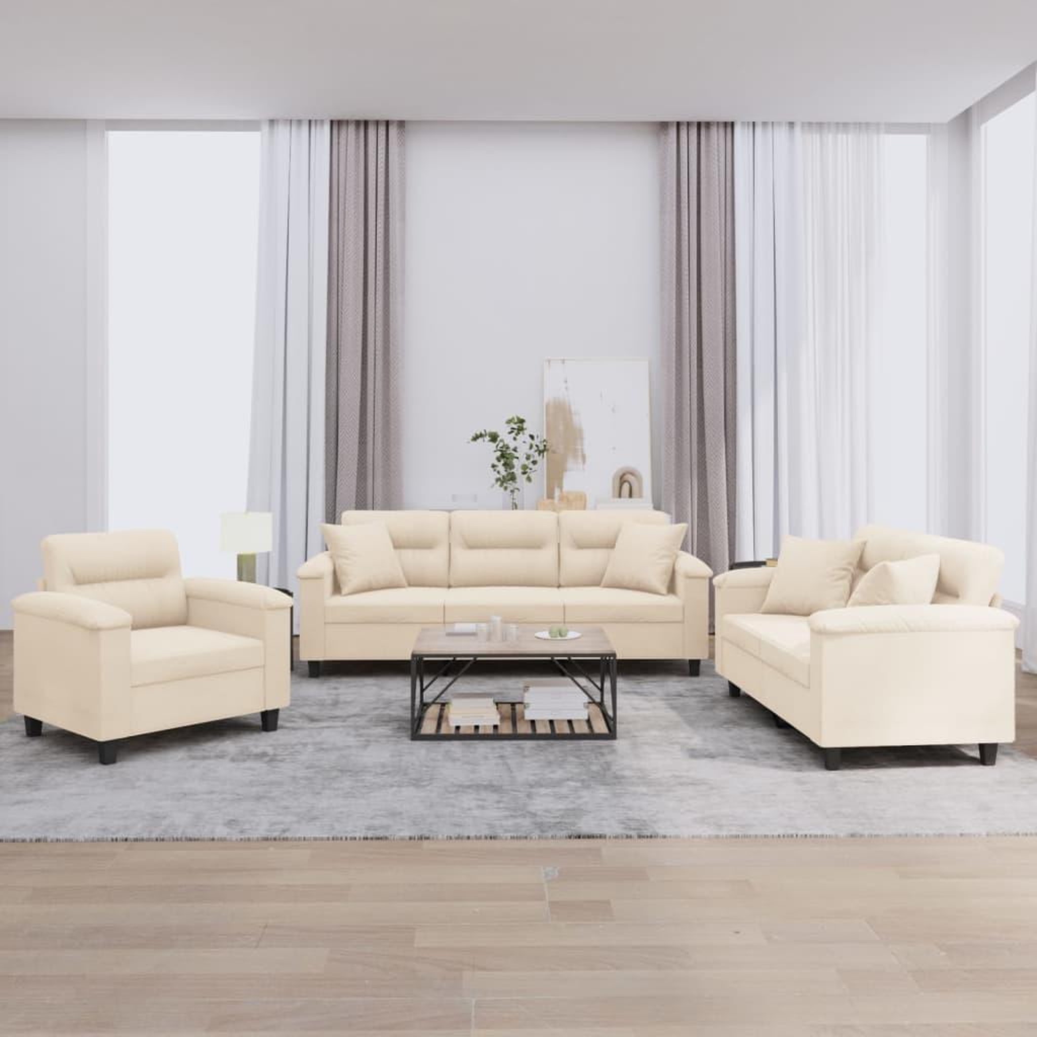 VIDAXL Ensemble de canapes 3 pcs avec coussins Beige Tissu microfibre