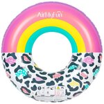 AIRMYFUN Bouée Gonflable Ronde XXL pour Piscine & Plage Ultra Confort, Flotteur Deluxe - Arc-En-Ciel Et Léopard ø120cm