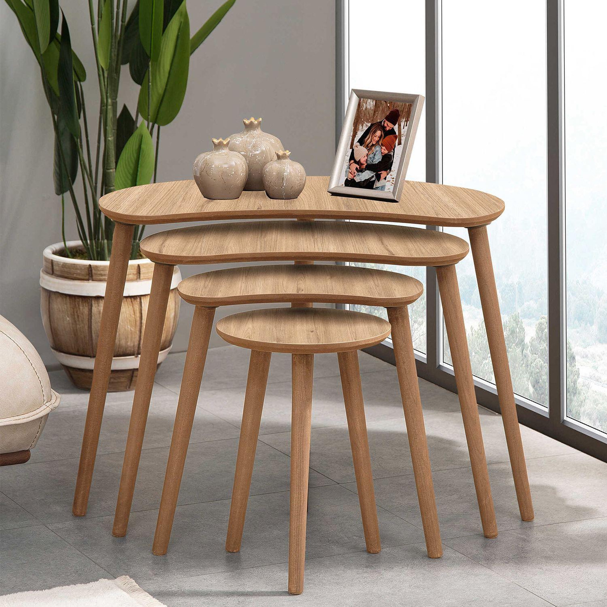 Voir la diapositive 3 : Habitat et Jardin Table gigogne (4 pièces) en bois  moon  40 x 75 x 55 cm - chêne