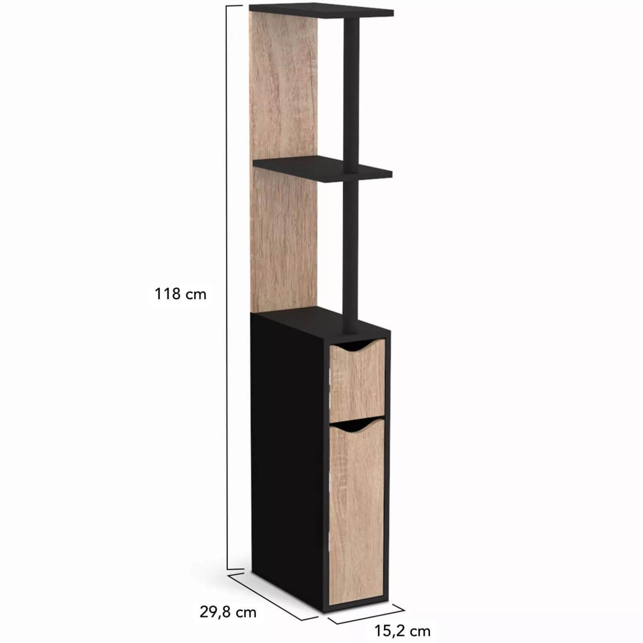 Voir la diapositive 5 : ID MARKET Meuble wc étagère willy bois 2 portes noir et hêtre