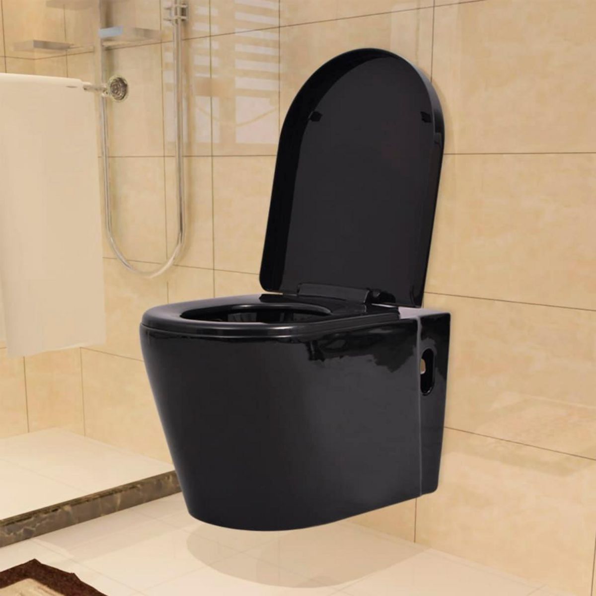 VIDAXL Toilette suspendue au mur avec reservoir cache Ceramique Noir