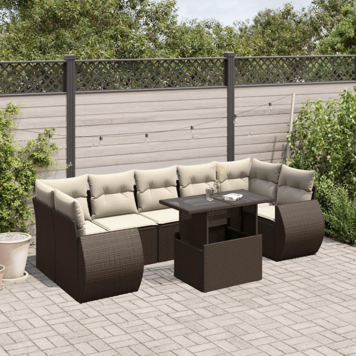 VIDAXL Salon de jardin 8 pcs avec coussins marron resine tressee