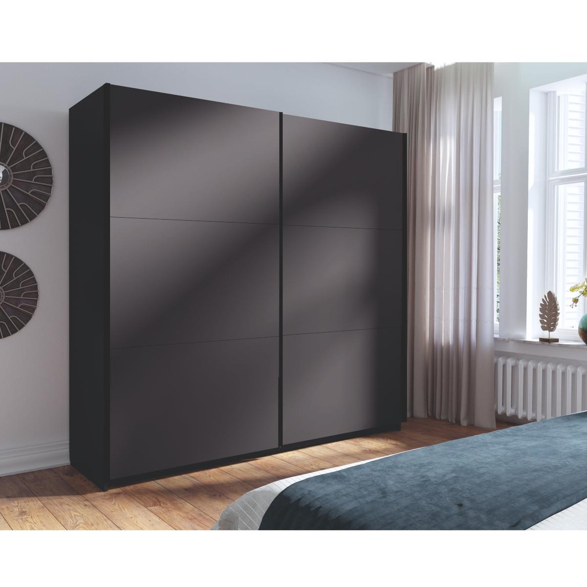 Voir la diapositive 2 : JLC KREATION Armoire dressing grise 200cm avec portes coulissantes kas