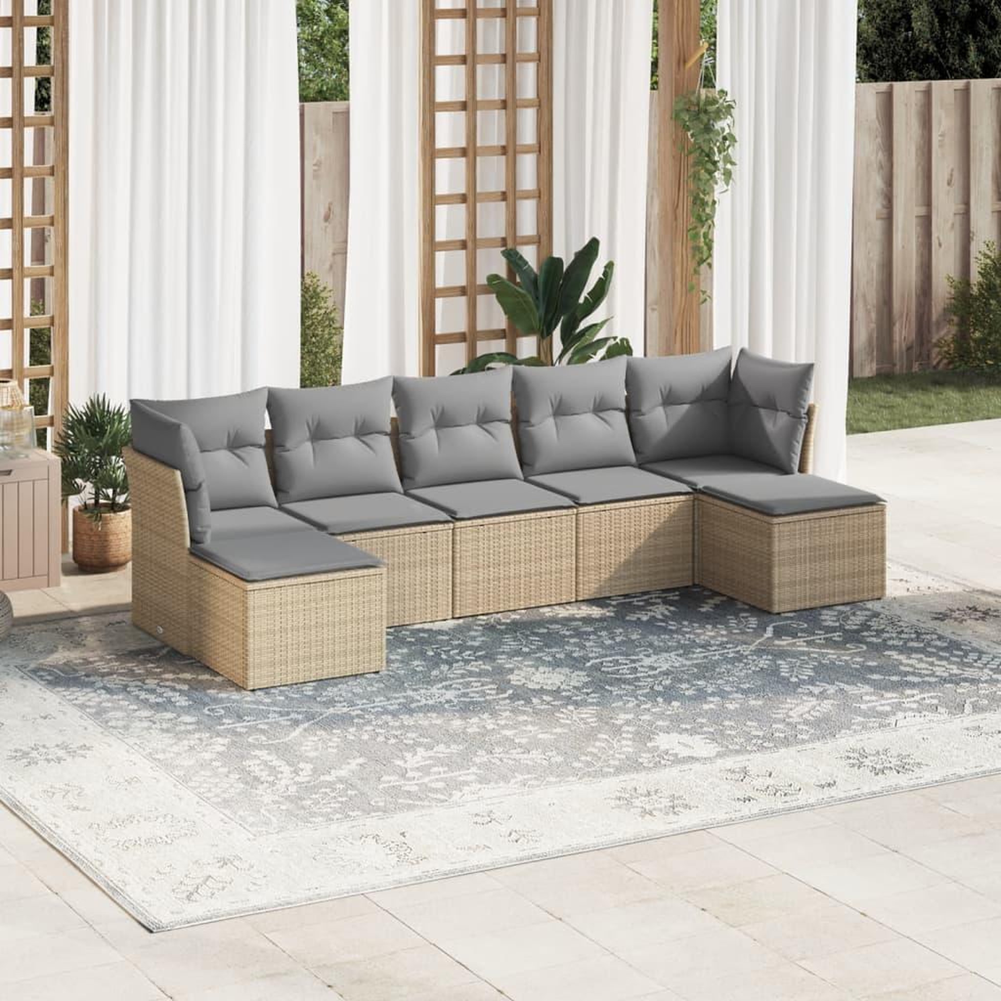 VIDAXL Salon de jardin avec coussins 7 pcs beige resine tressee