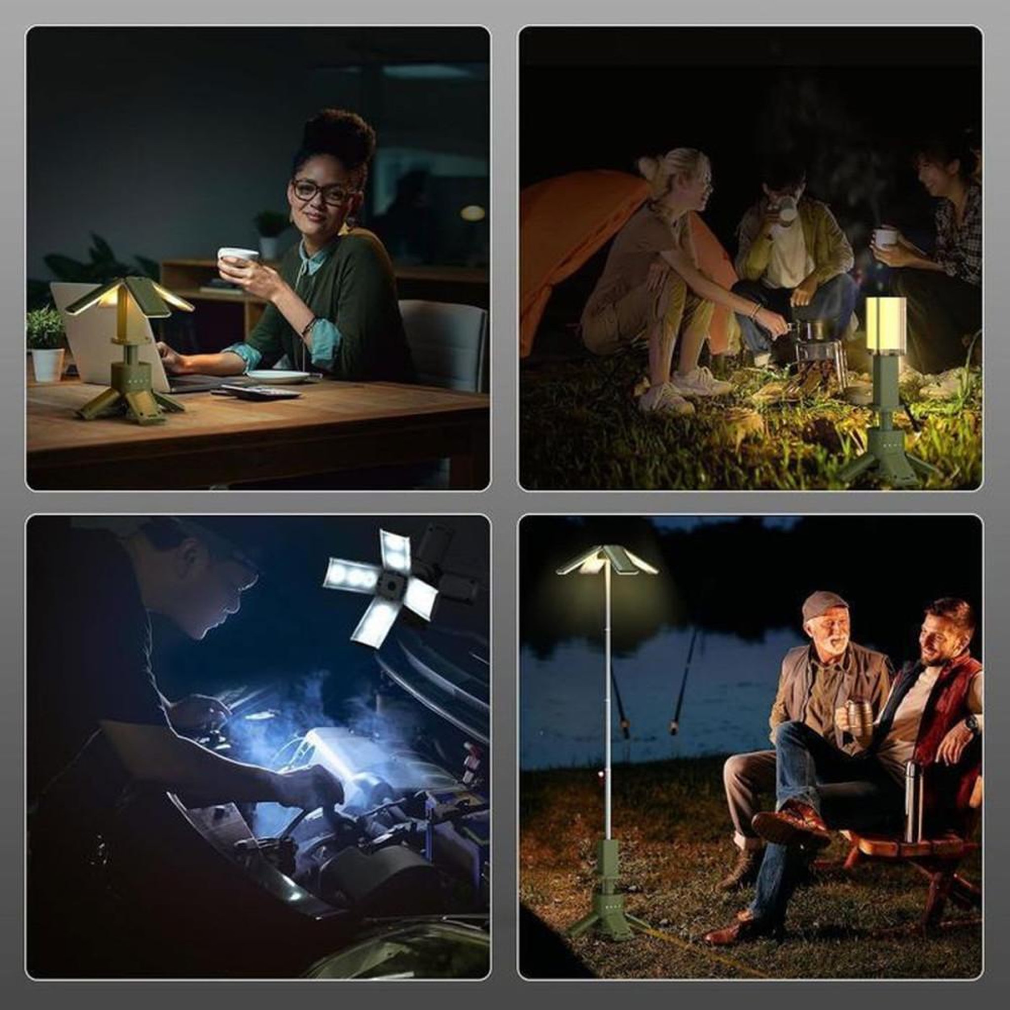 Voir la diapositive 5 : Lampe de camping rechargeable 14000 mAh 6000 lumens trépied télescopique magnétique étanche vert