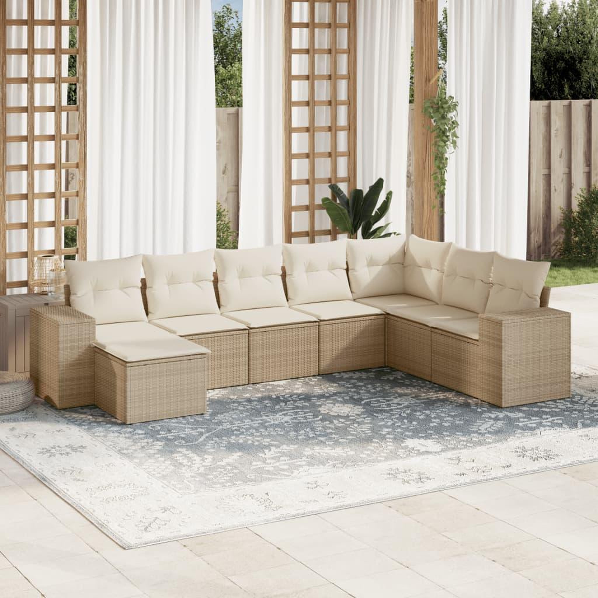 VIDAXL Salon de jardin avec coussins 8 pcs beige resine tressee