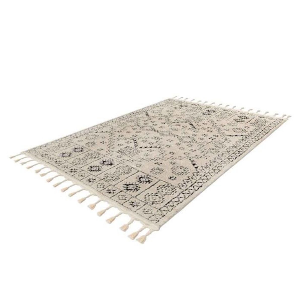 Paris Prix Tapis Tissé Ethnique avec Franges  Lovis  Blanc