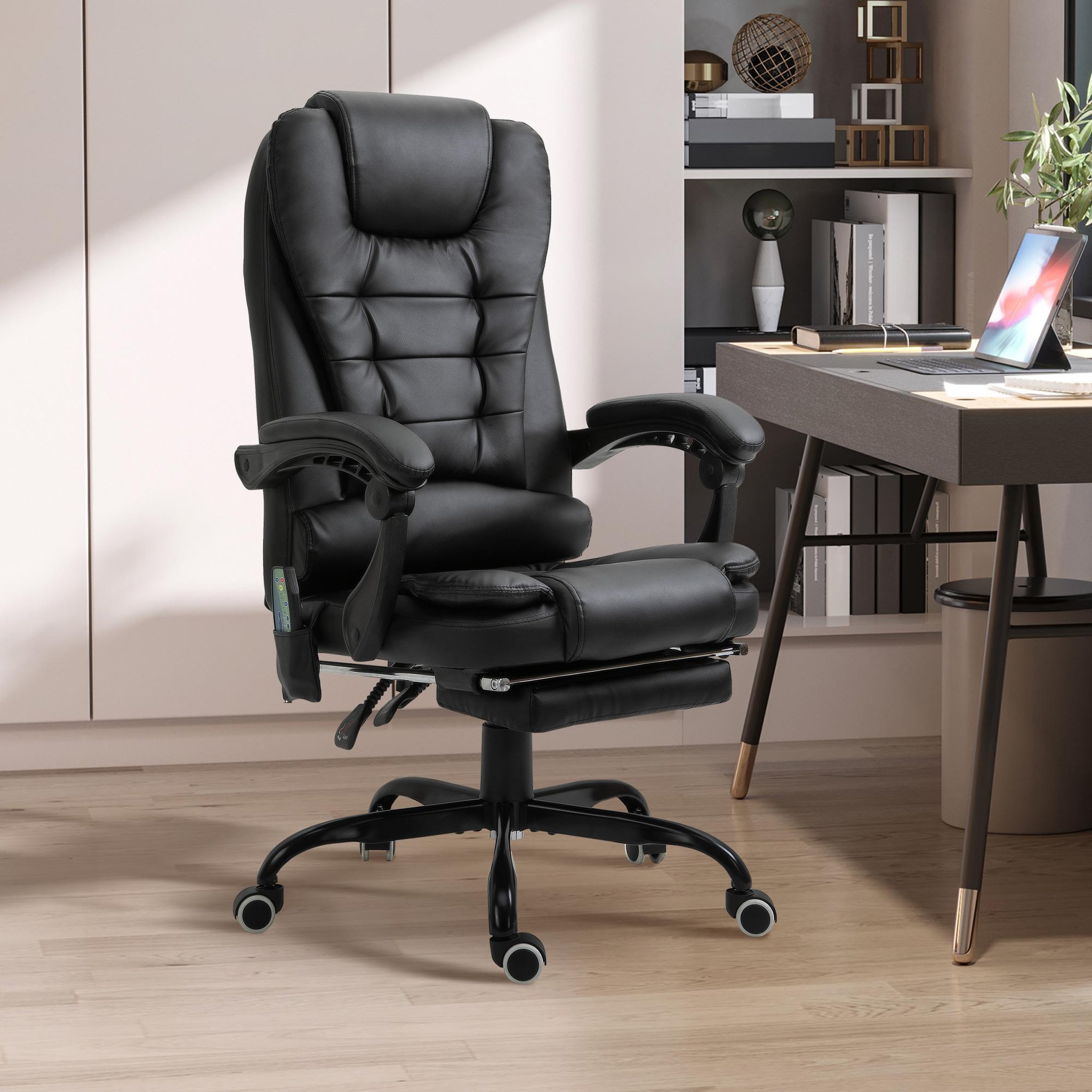 Voir la diapositive 2 : VINSETTO Vinsetto Fauteuil de bureau direction massant hauteur réglable dossier inclinable repose-pied + coussin lombaires intégrés revêtement synthétique noir