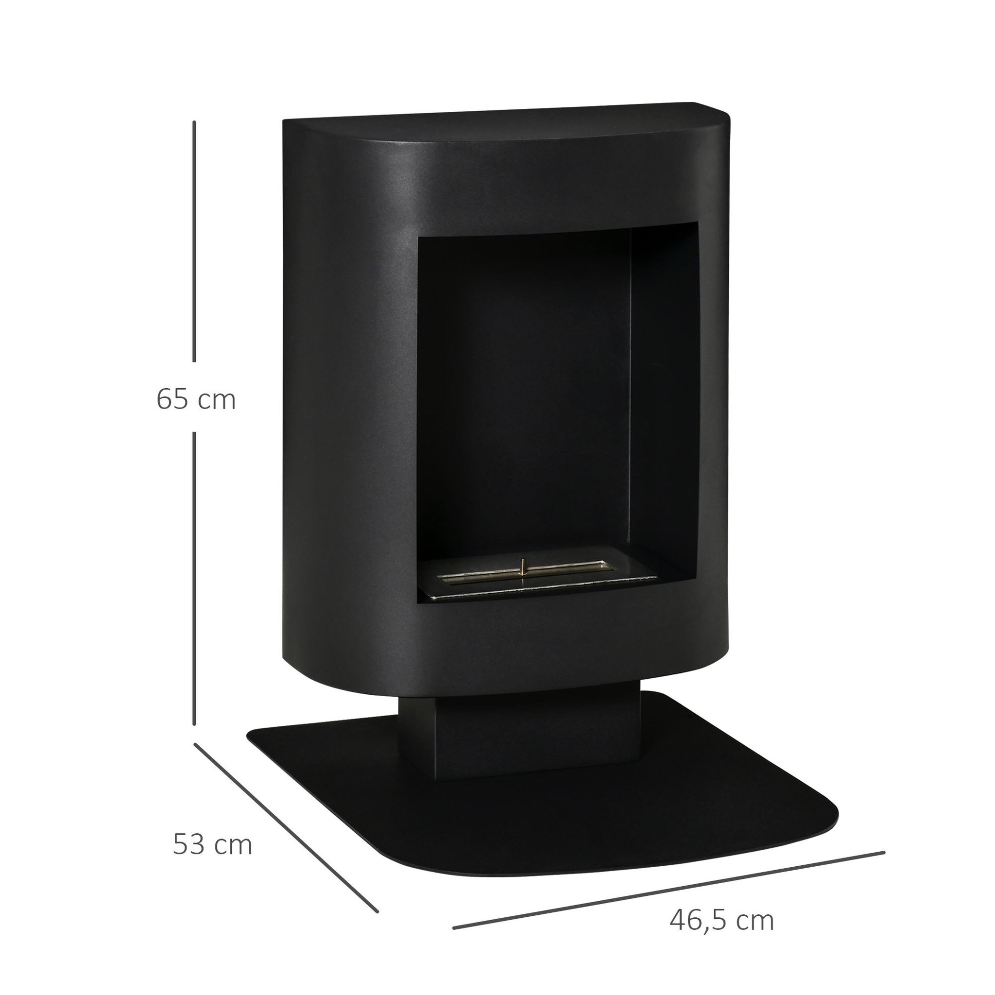 Voir la diapositive 3 : HOMCOM Cheminée bioéthanol sur pied design contemporain - brûleur 1,5 l - contrôle de flamme et manche inclus - acier noir