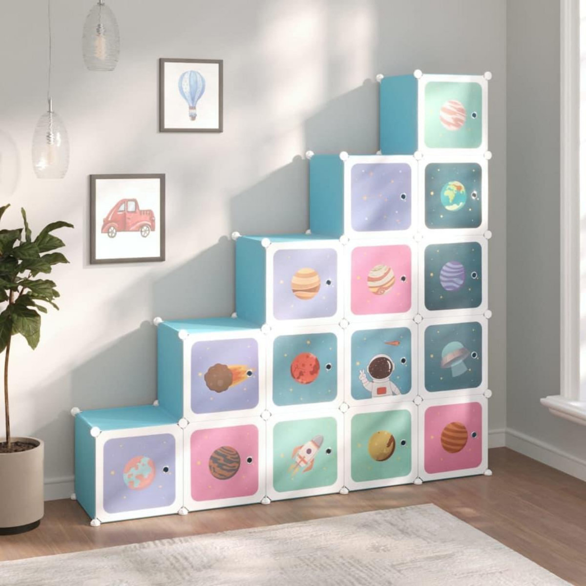 VIDAXL Armoire de rangement pour enfants avec 15 cubes Bleu PP
