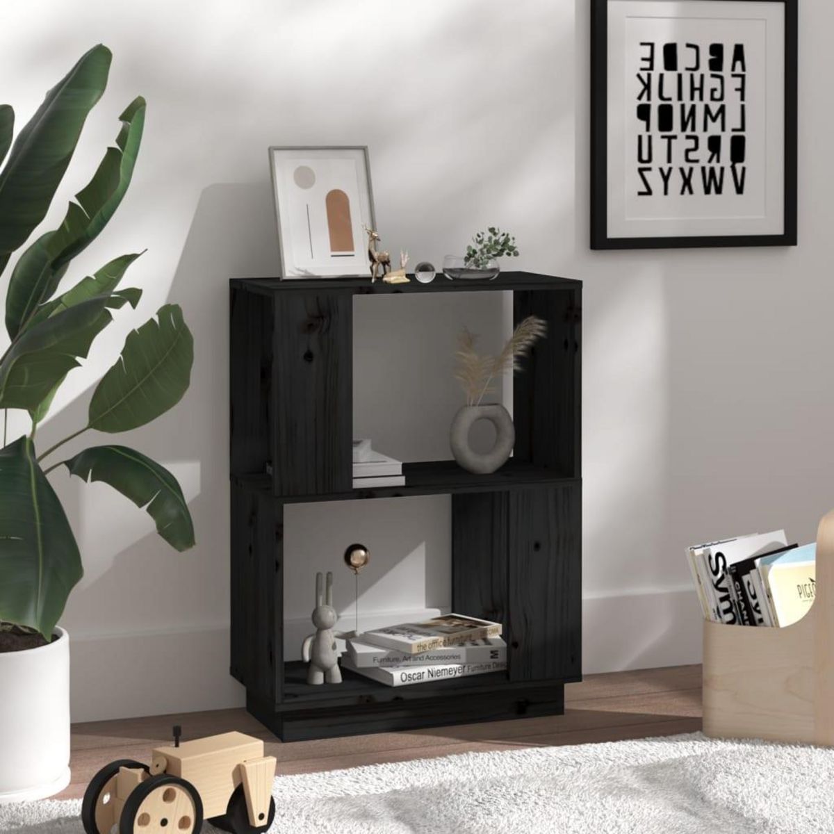 VIDAXL Bibliotheque/Separateur de piece Noir 51x25x70 cm Pin solide