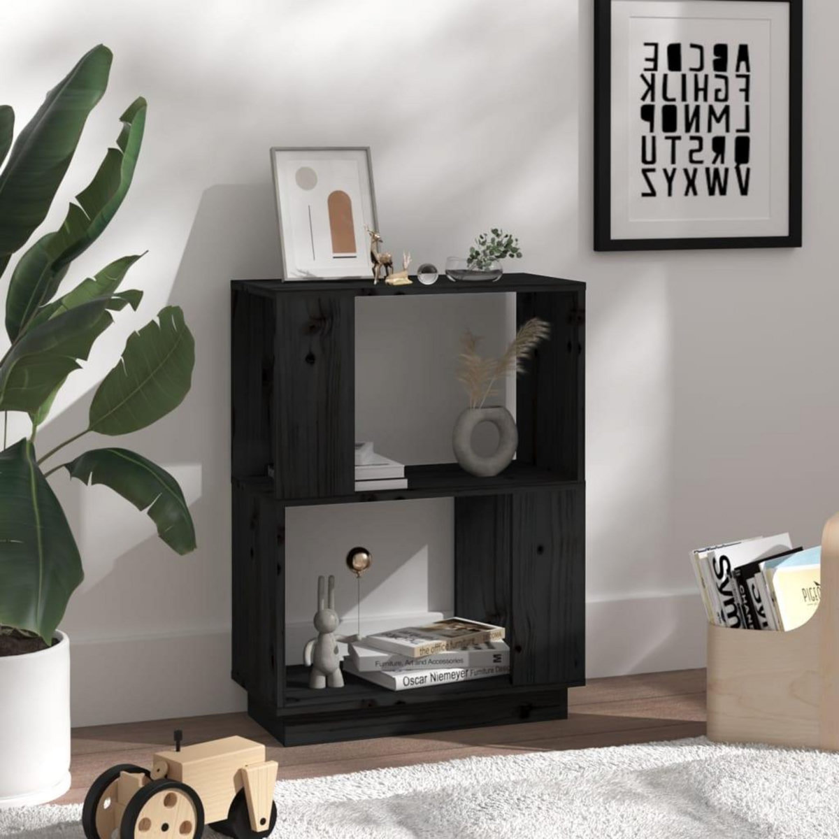 VIDAXL Bibliotheque/Separateur de piece Noir 51x25x70 cm Pin solide