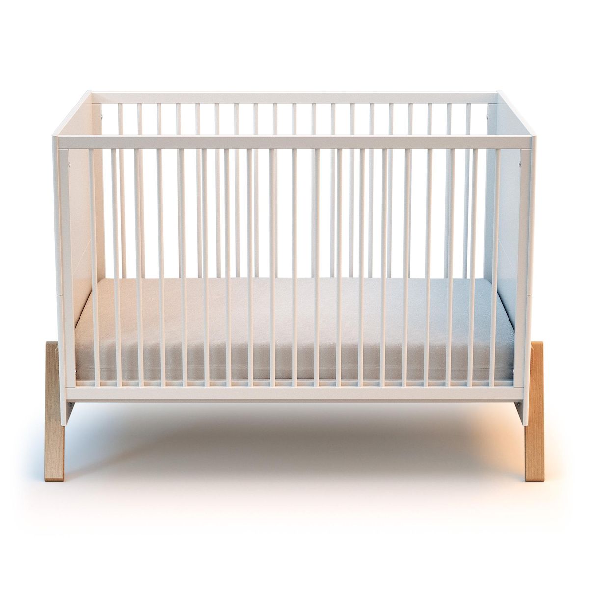 AT4 Lit bébé évolutif en bois CANAILLE Blanc et Hêtre Verni 70 x 140 cm