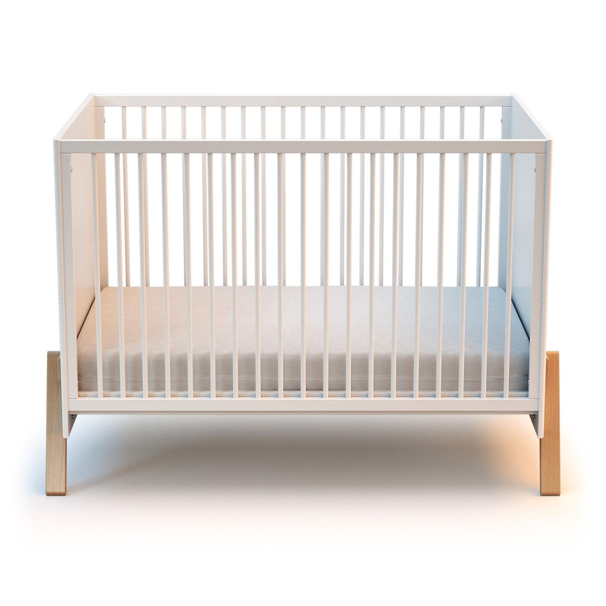 AT4 Lit bébé évolutif en bois CANAILLE Blanc et Hêtre Verni 70 x 140 cm