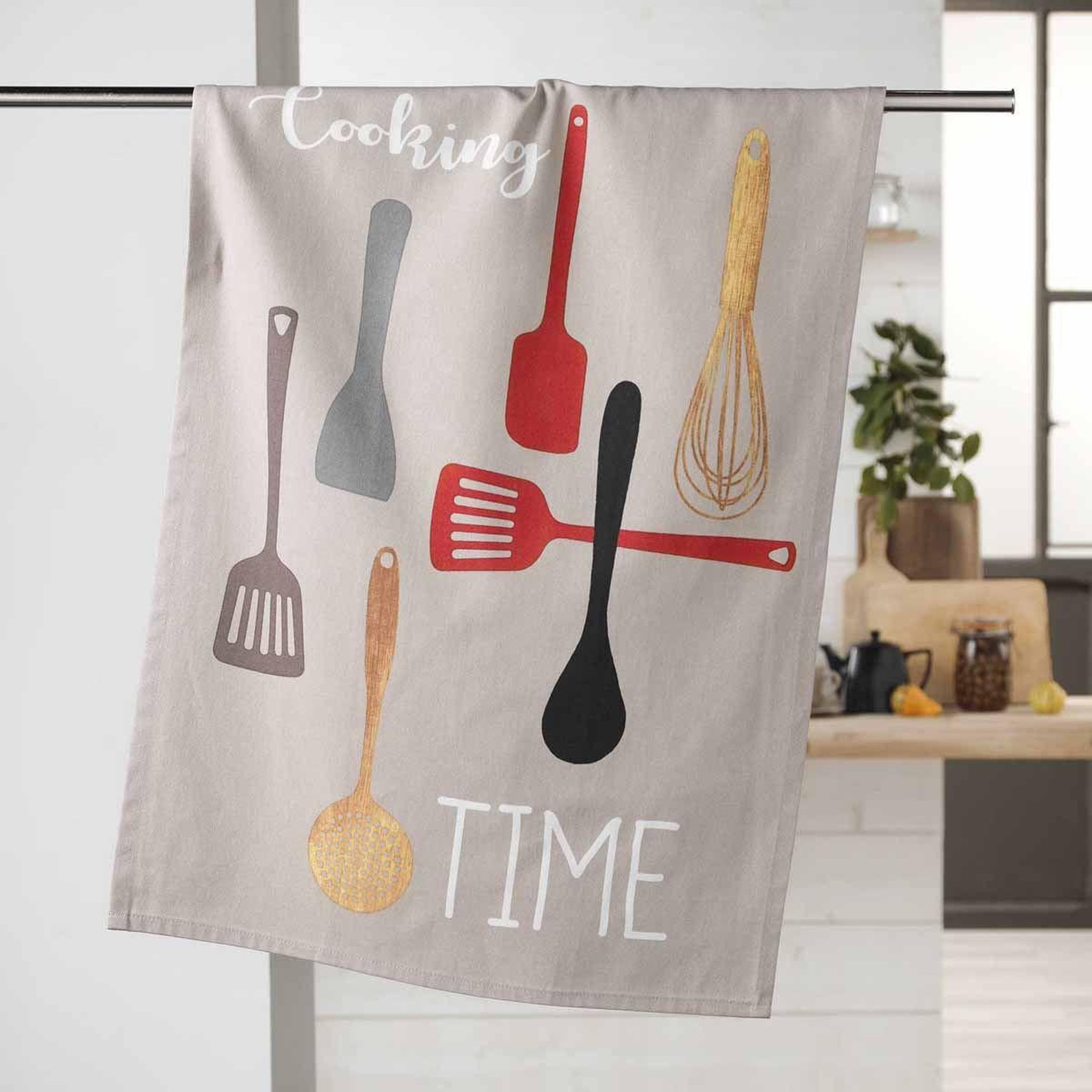 Voir la diapositive 2 : Douceur d'Intérieur Torchon de cuisine  cooking time  50x70cm beige