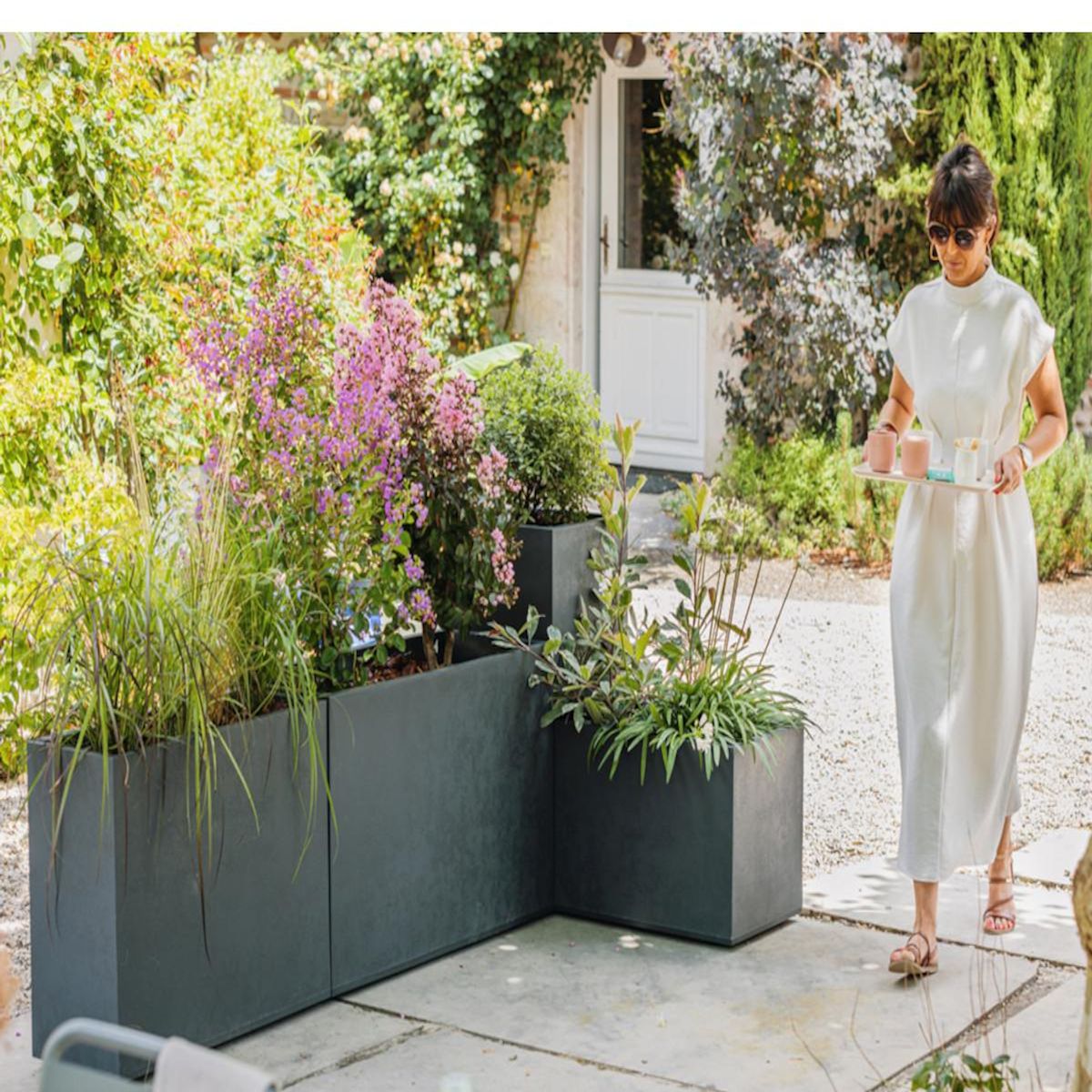 Eda Jardinière Muret Basalt Décor béton 116 L - Gris anthracite - Eda