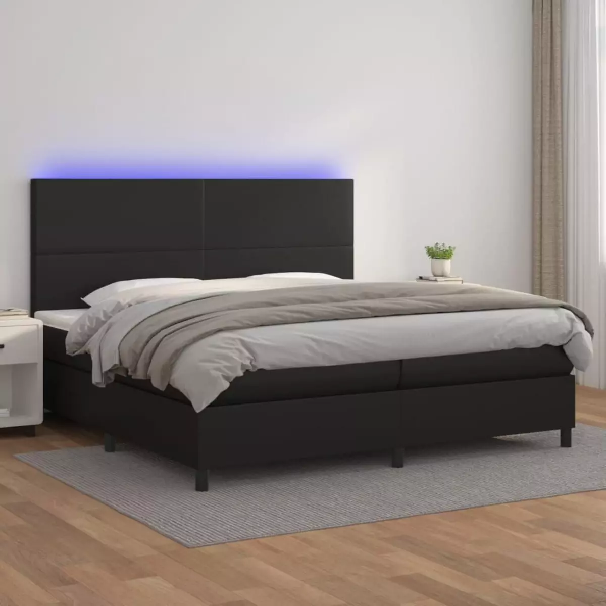 VIDAXL Sommier a lattes de lit avec matelas et LED Noir 200x200 cm