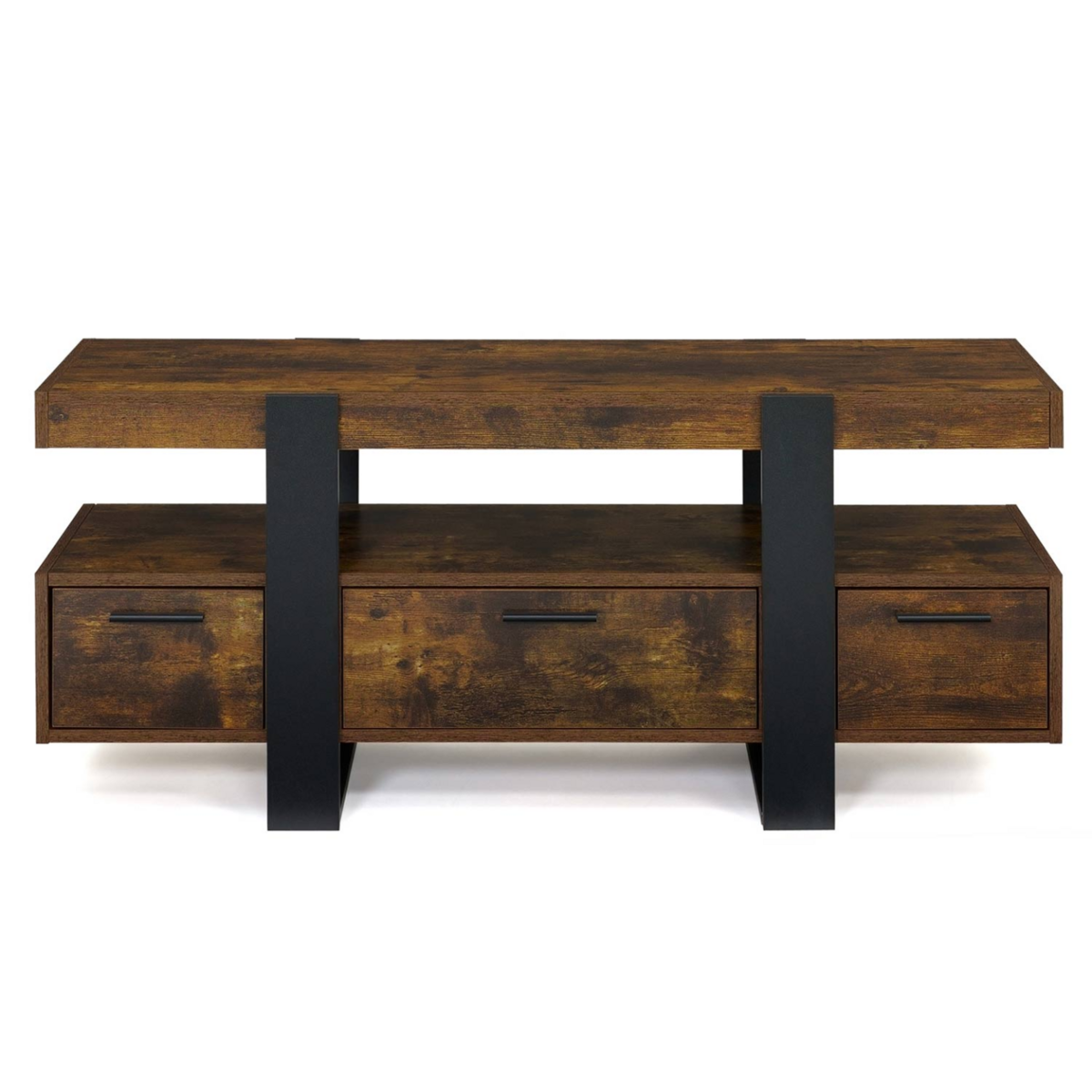 ID MARKET Meuble TV 116 cm PHOENIX avec tiroirs bois effet vieilli et noir