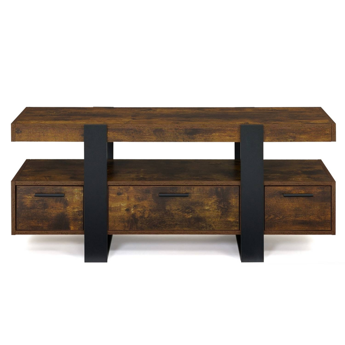 ID MARKET Meuble TV 116 cm PHOENIX avec tiroirs bois effet vieilli et noir