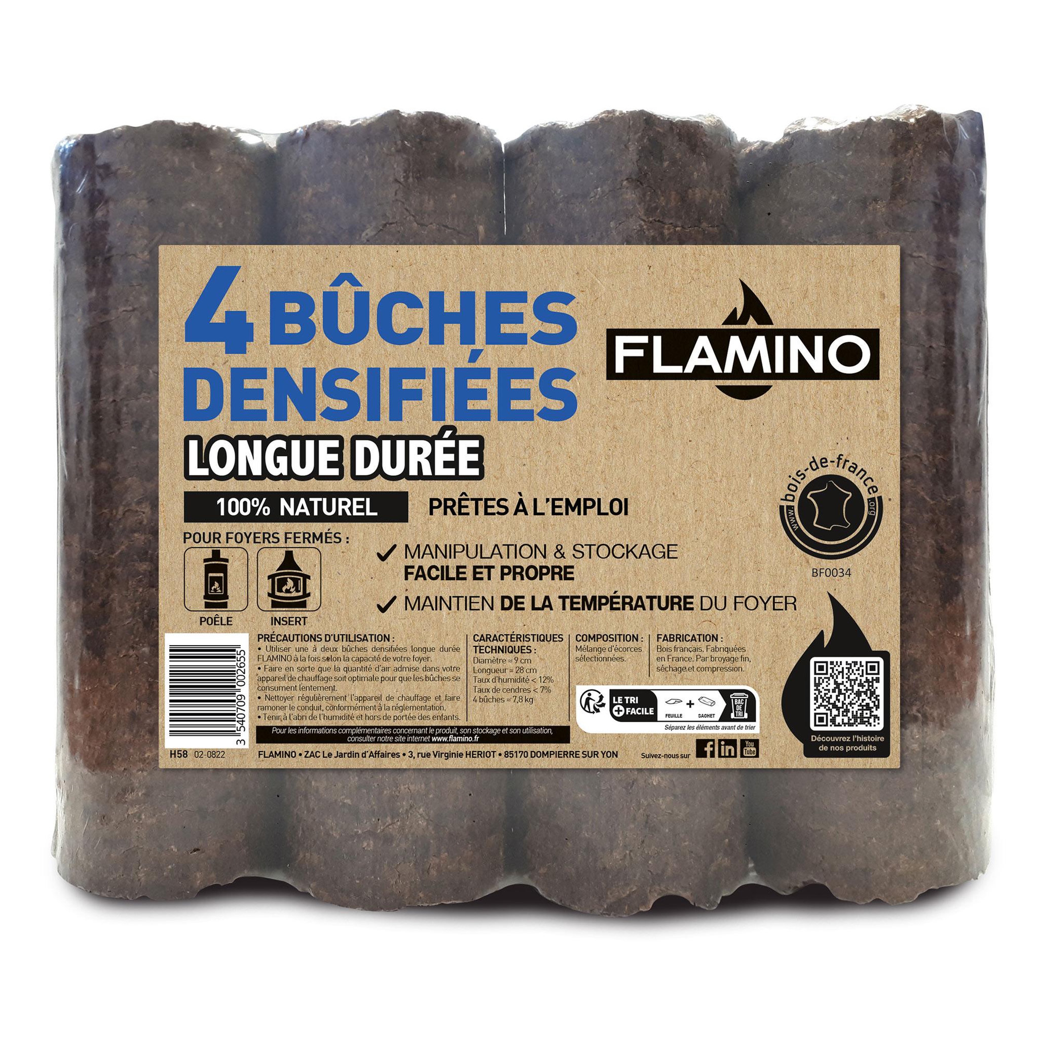 FLAMINO 4 bûches densifiées longue durée
