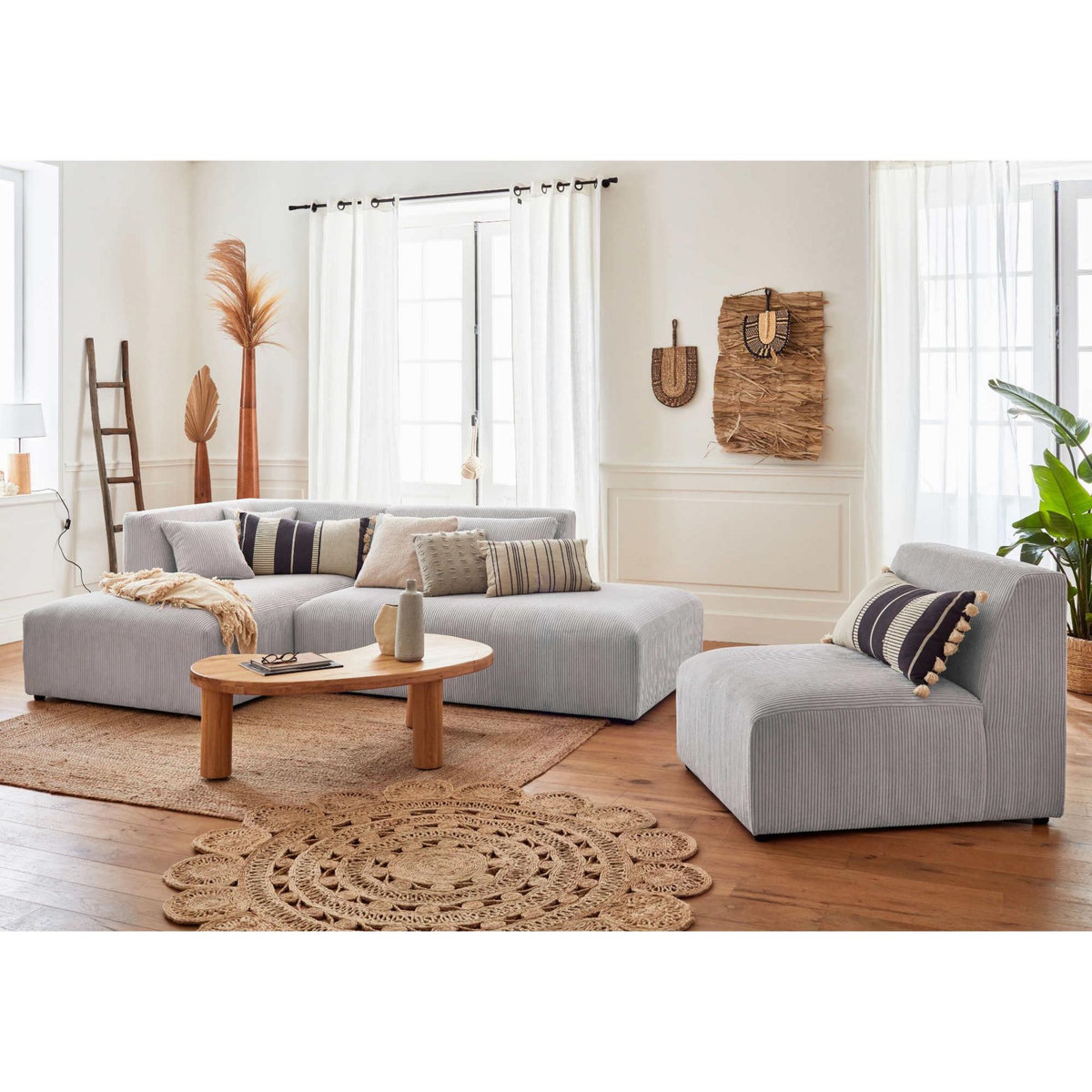 LISA DESIGN Victoire - canapé modulable d'angle gauche - 5 places - en velours côtelé