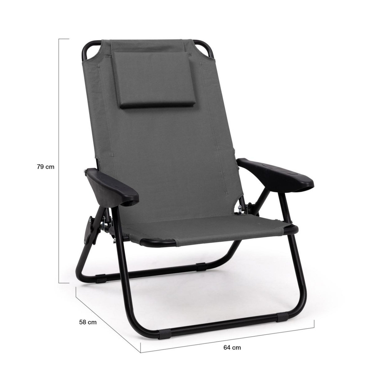 ID MARKET Lot de 2 chaises de plage pliantes - fauteuils de jardin inclinables sac à dos gris anthracite et toile grise