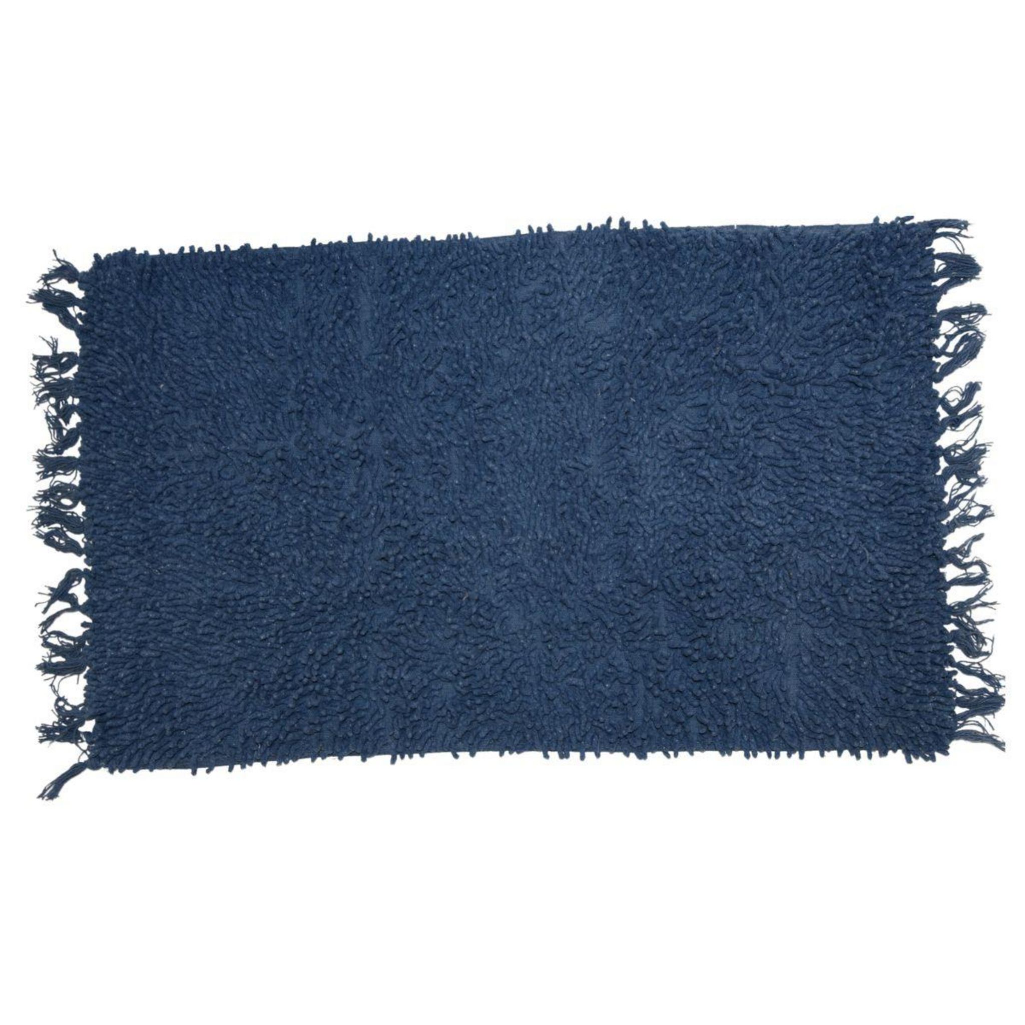 GUY LEVASSEUR Tapis de bain en coton uni à franges 50x70cm. Coloris disponibles : Orange, Marron, Bleu