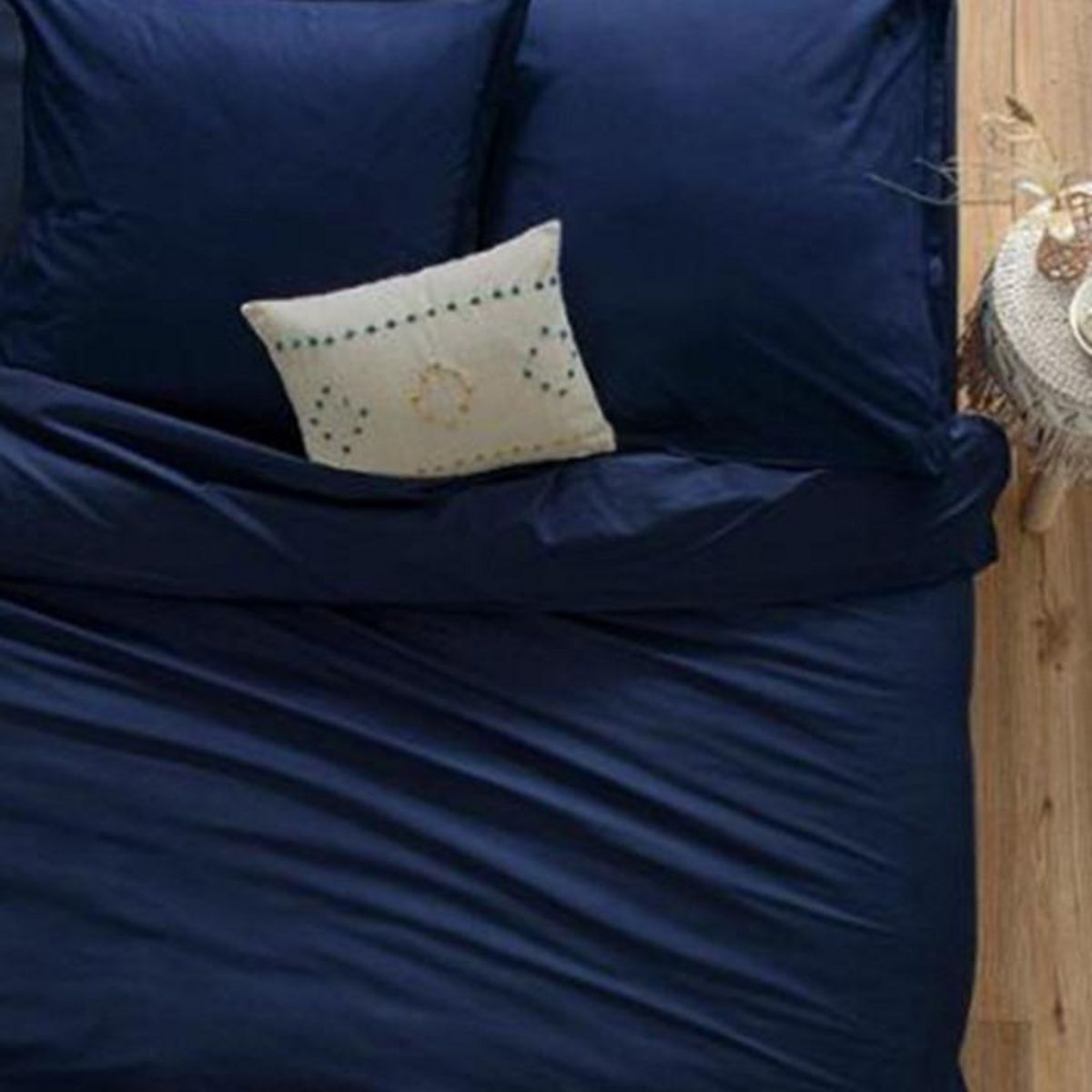 ATMOSPHERA Drap housse 2 personnes - 100% Coton - 140 x 190 cm - Bleu encre