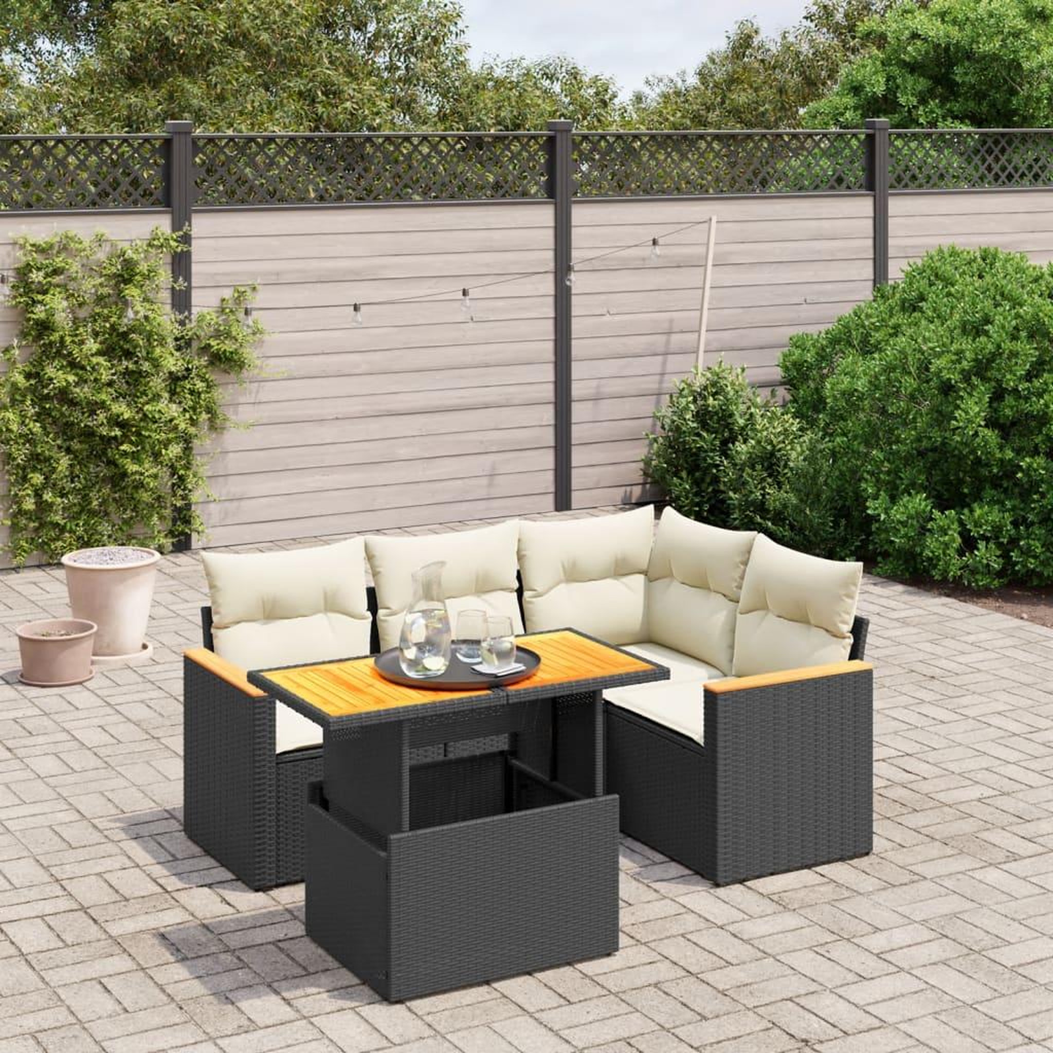 VIDAXL Salon de jardin 5 pcs avec coussins noir resine tressee