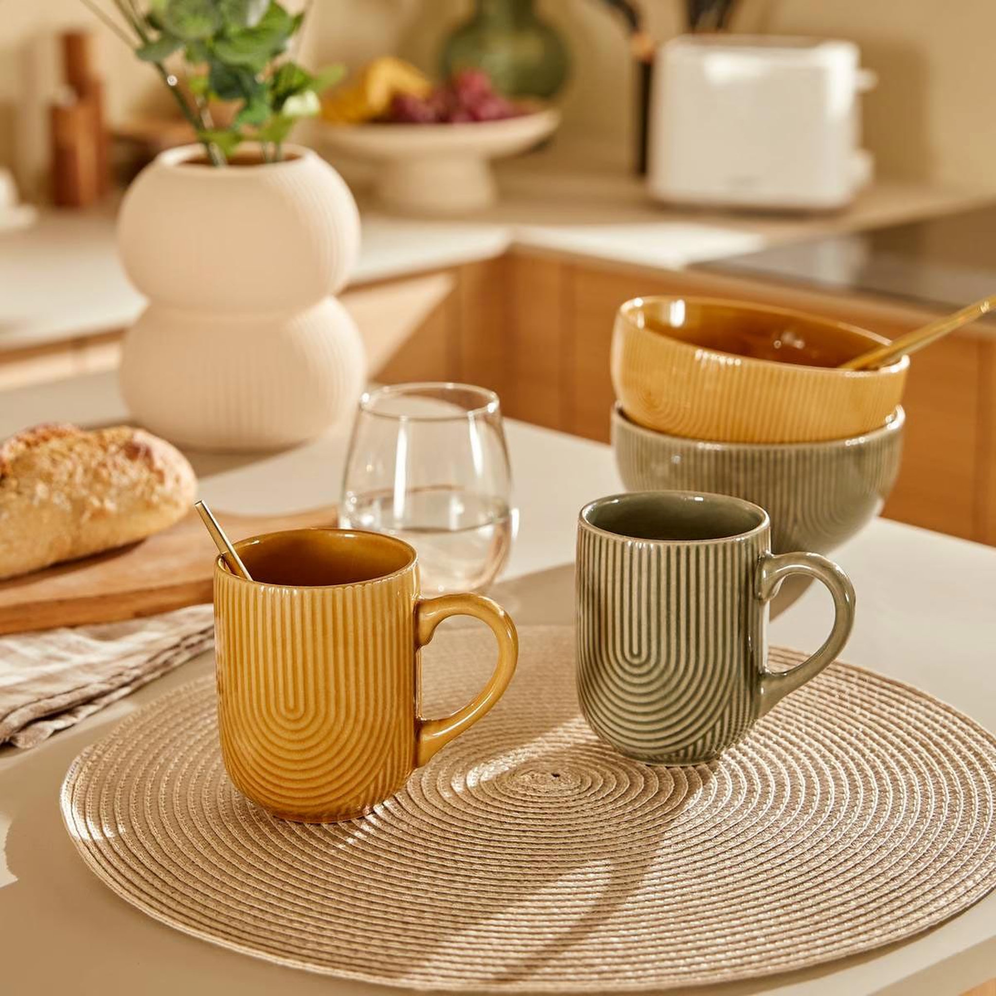 Voir la diapositive 3 : SECRET DE GOURMET Lot de 6 mugs en faïence  lya  30cl vert