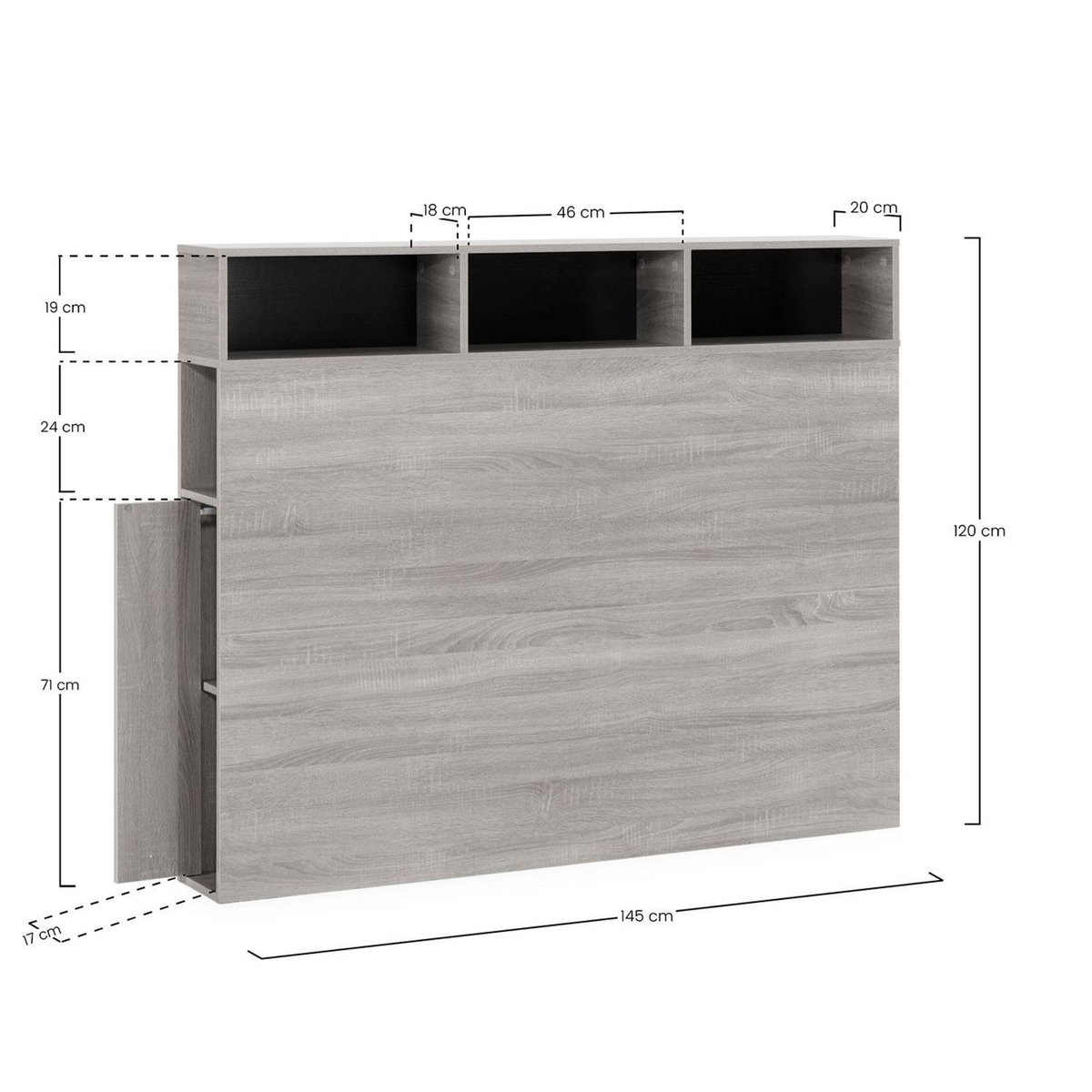 VS VENTA-STOCK Tête de lit Zeus 145 cm avec rangements noirs, 2 portes 9 trous