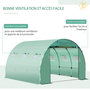 Voir la diapositive 5 : OUTSUNNY Bâche de rechange serre tunnel 9 m², bâche dim. 3L x 3l x 2H m PE anti-UV imperméable 6 fenêtres + porte enroulable zippée vert