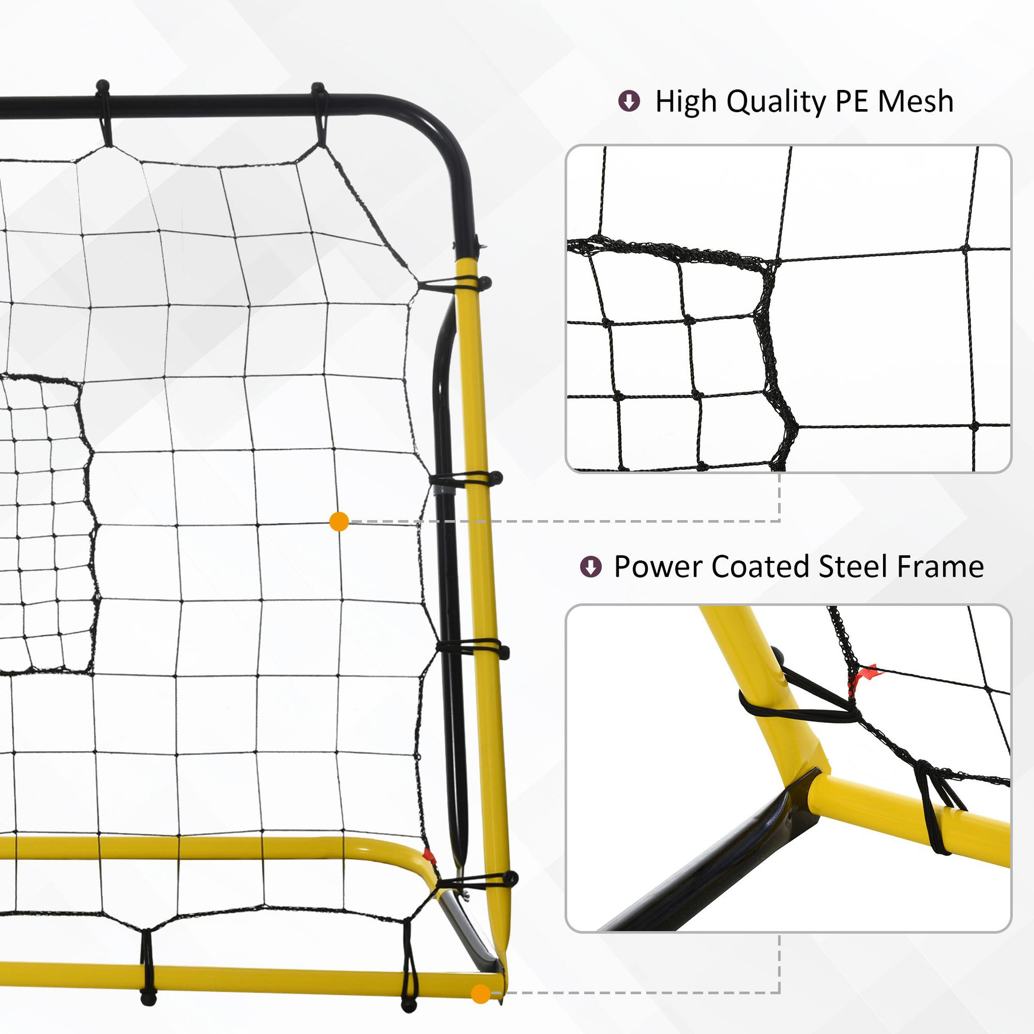 Voir la diapositive 5 : HOMCOM Filet de rebond de football - rebondisseur de football angle réglable - dim. 184l x 123h cm - jaune noir