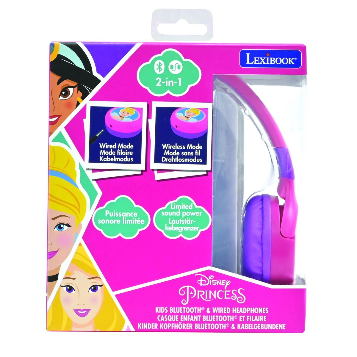 Lexibook Casque 2 en 1 Disney Princesse Bluetooth et Filaire avec limitation de son