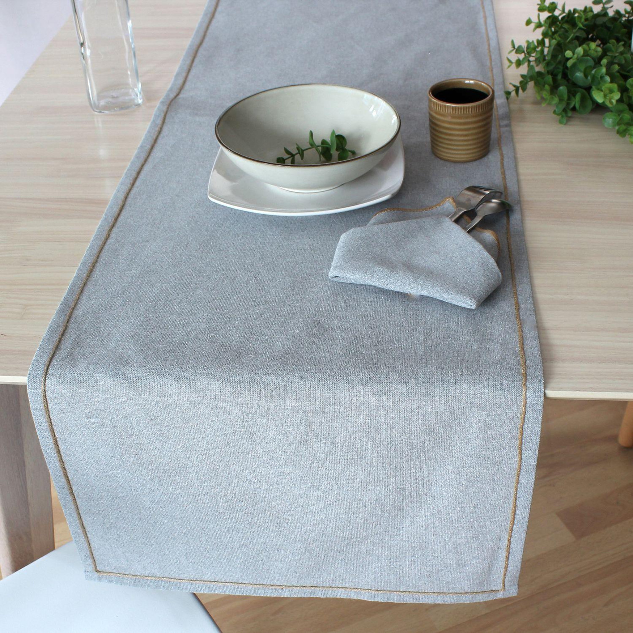 Voir la diapositive 2 : TOILINUX Chemin de table avec bordure jute LINA